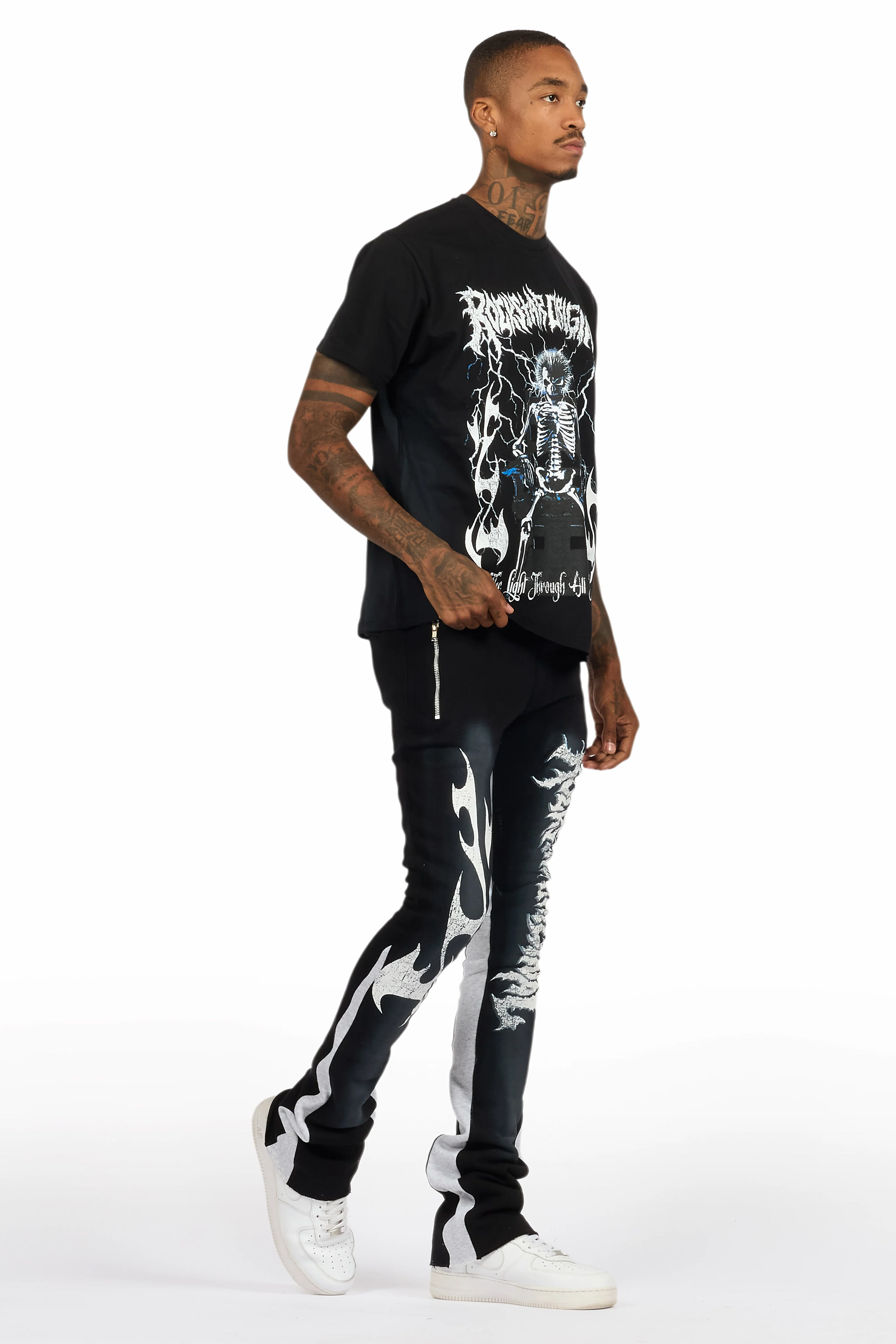 Deathrow Black T-Shirt/Stacked Flare Pant Set - Image 6