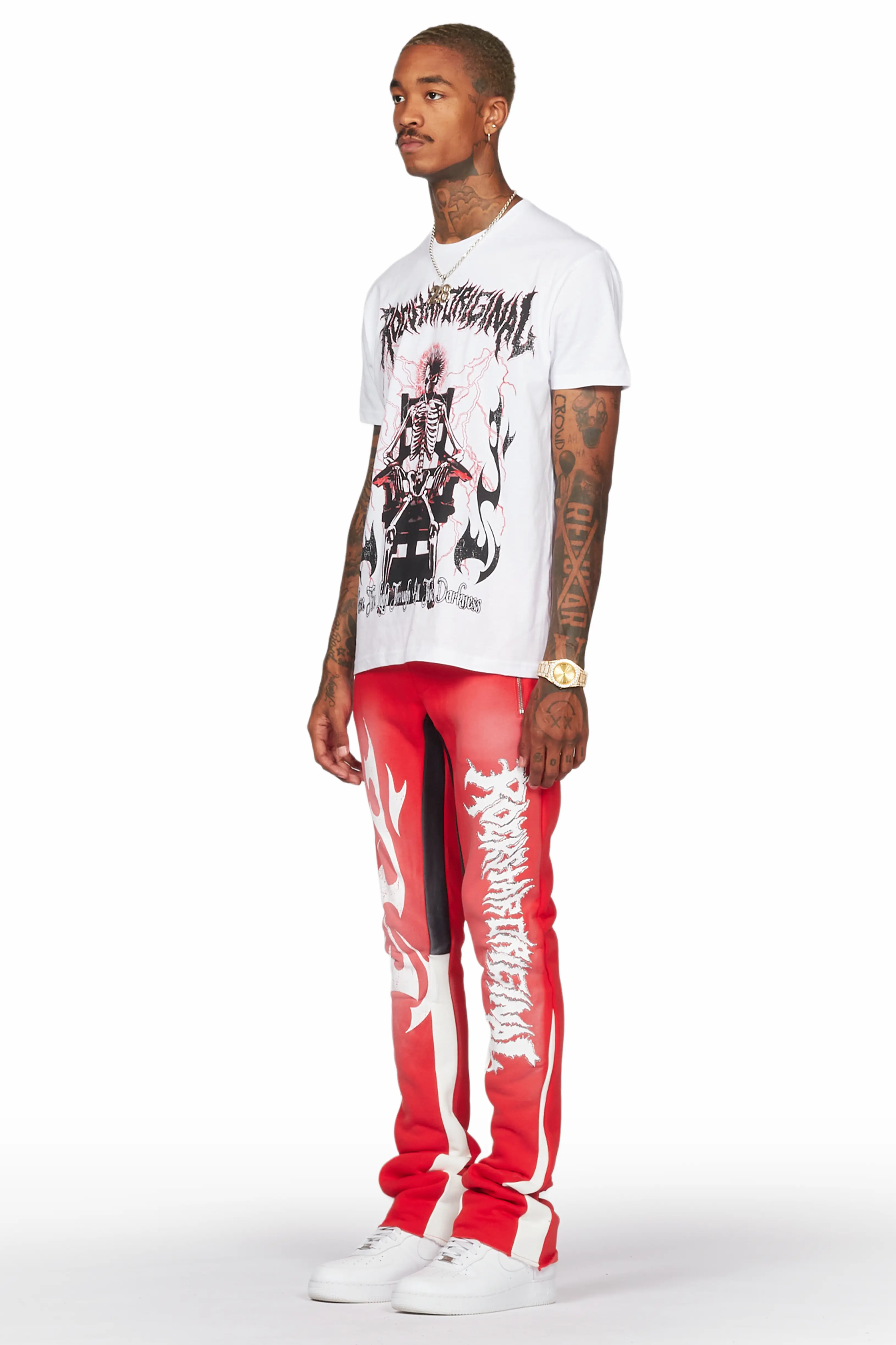 Deathrow White/Red T-Shirt/Stacked Flare Pant Set - Image 3