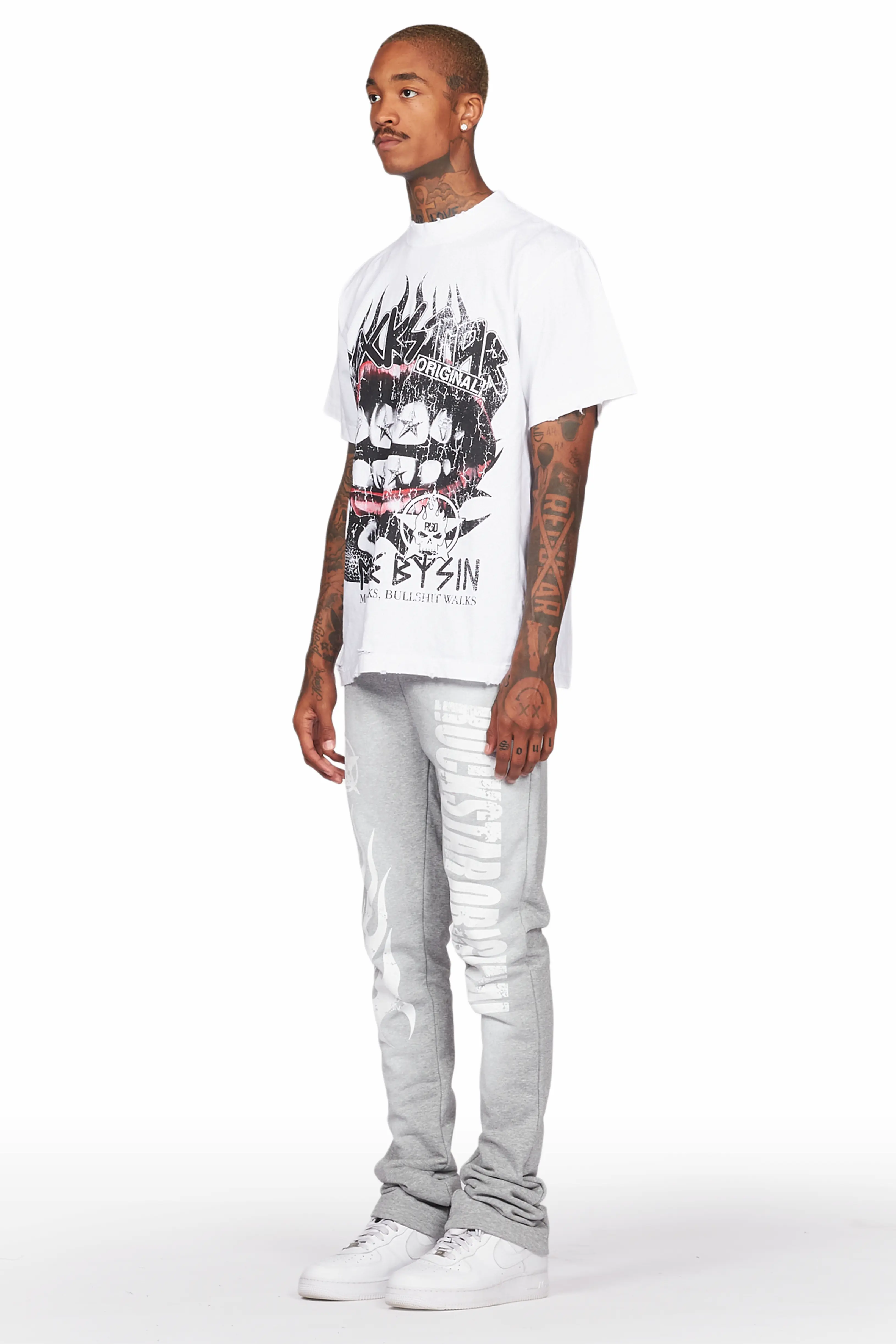 Vadim White/Grey Oversize T-Shirt/Stacked Flare Track Set - Image 5