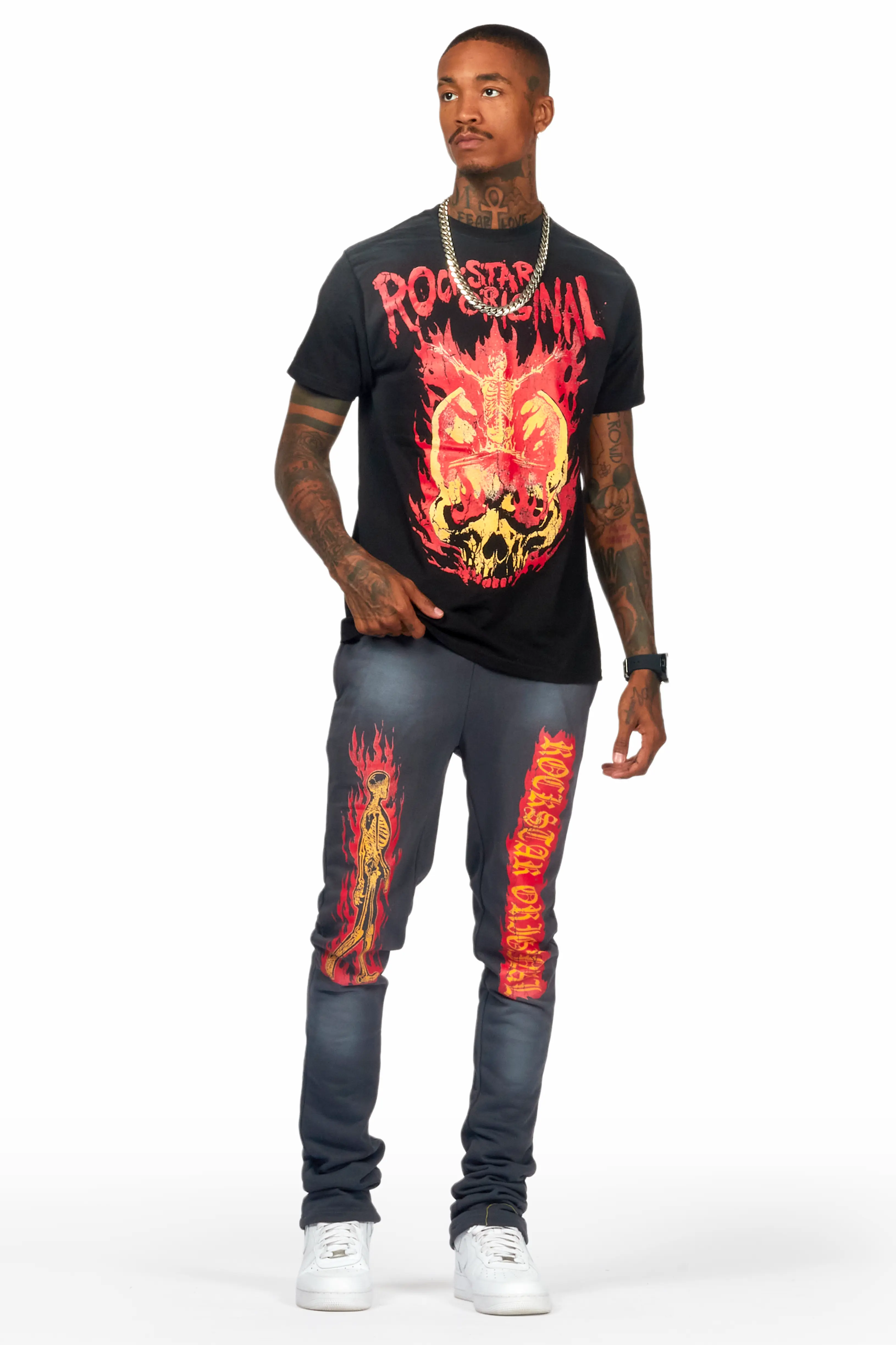 Waho Charcoal/Black T-Shirt/Stacked Flare Track Set - Image 2