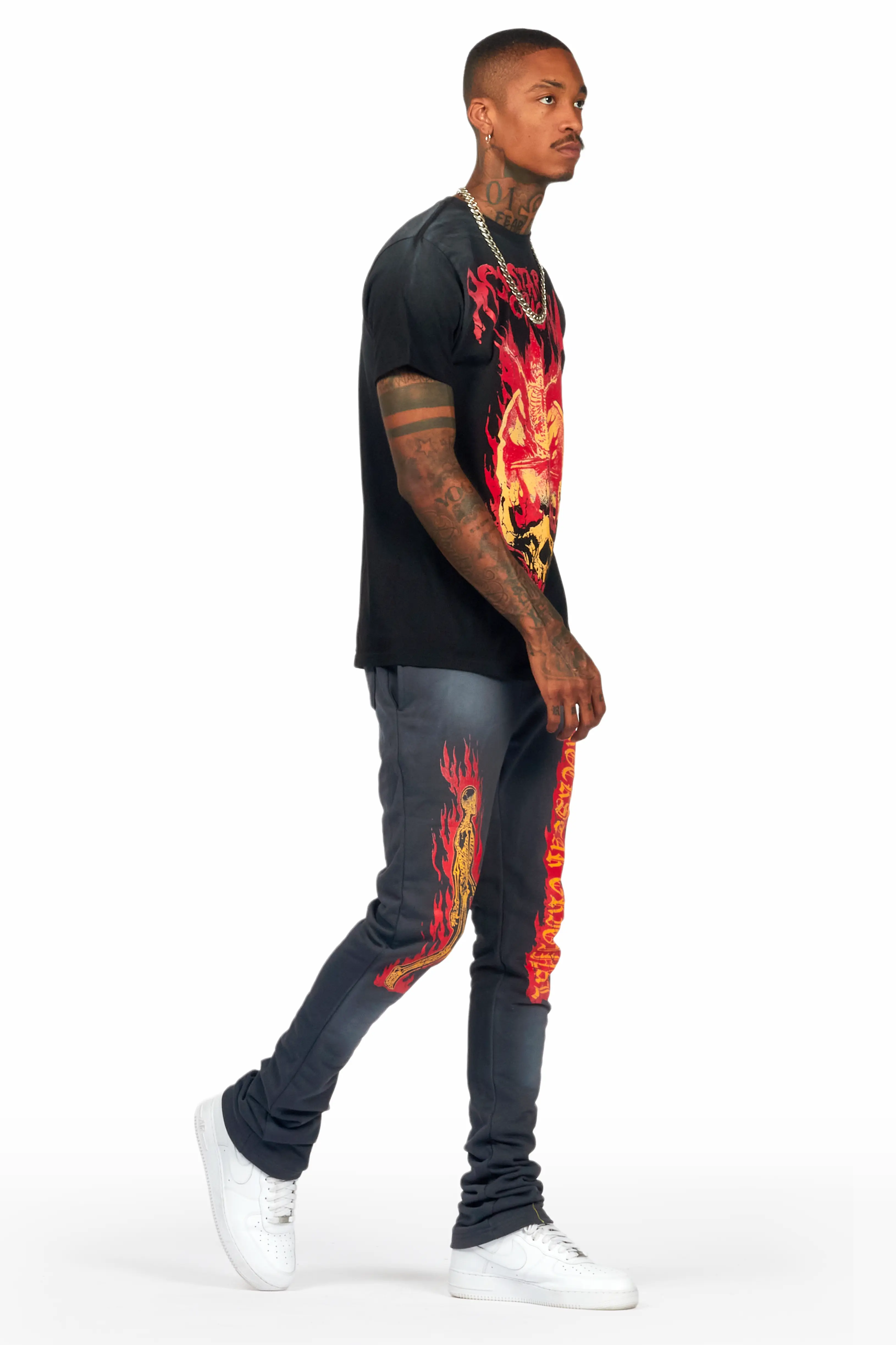 Waho Charcoal/Black T-Shirt/Stacked Flare Track Set - Image 6