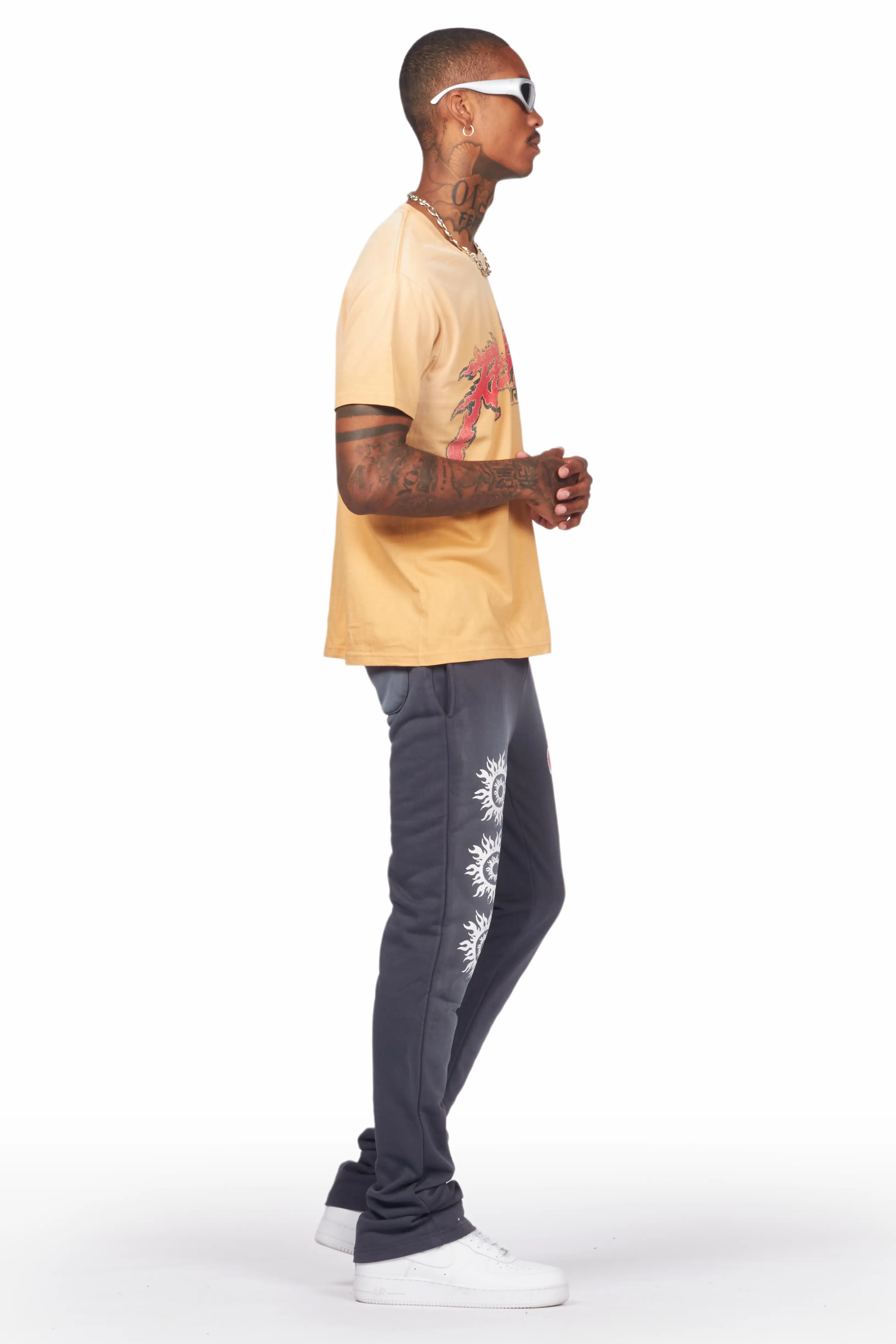 Yash Beige T-Shirt/Stacked Flare Track Pant Set - Image 3
