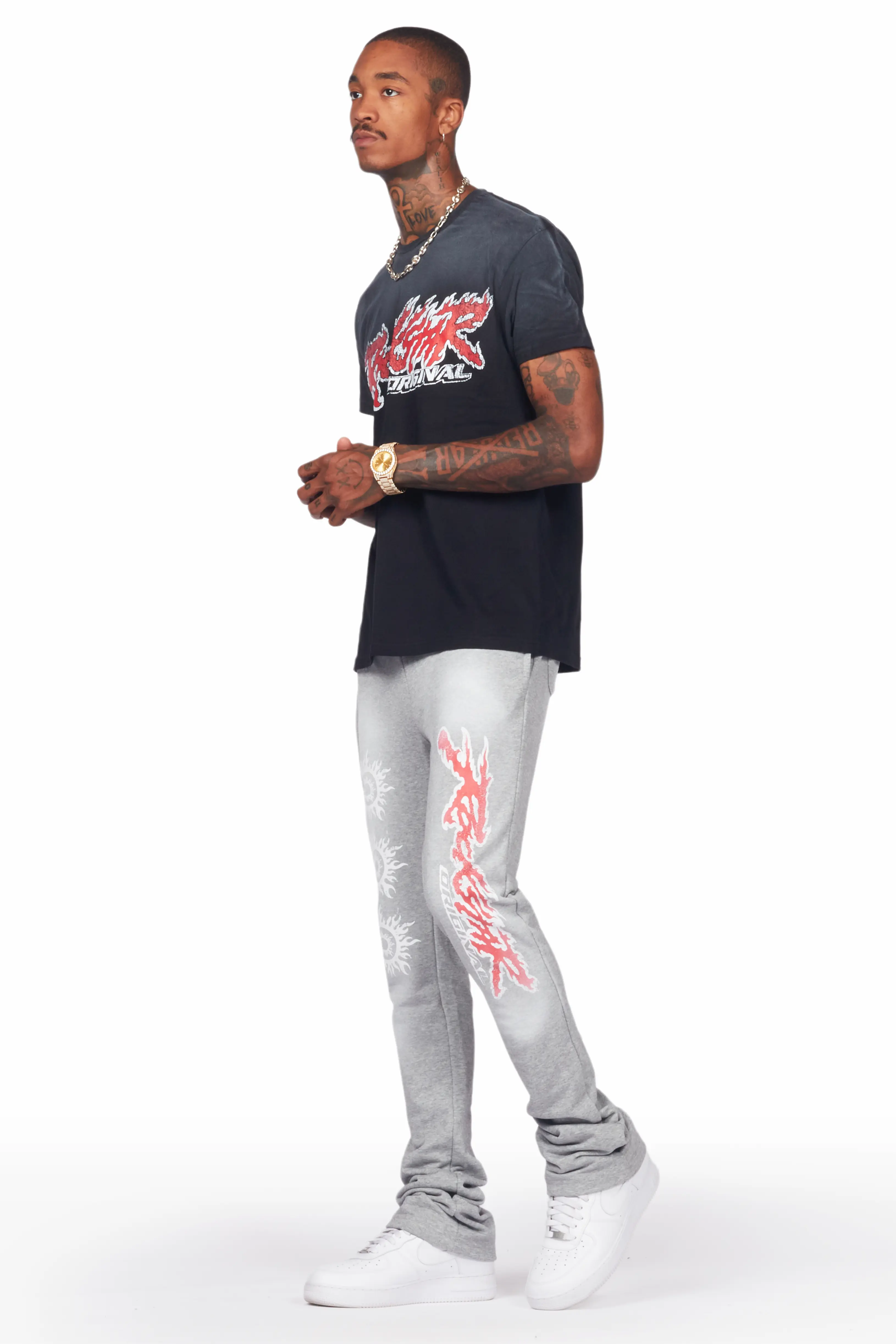 Yash Black/Grey T-Shirt/Stacked Flare Track Pant Set - Image 6