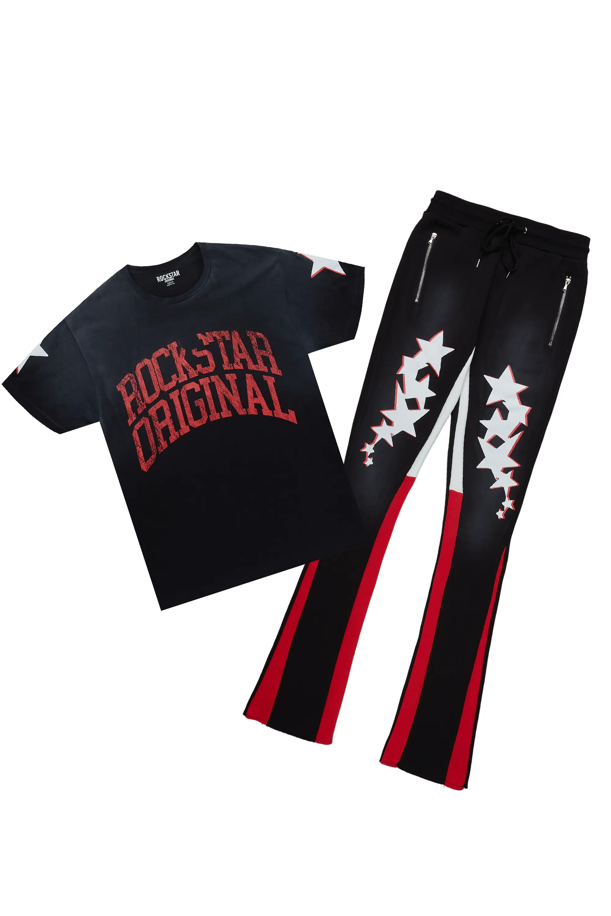 Shiny Black T-Shirt/Stacked Flare Track Set - Image 2