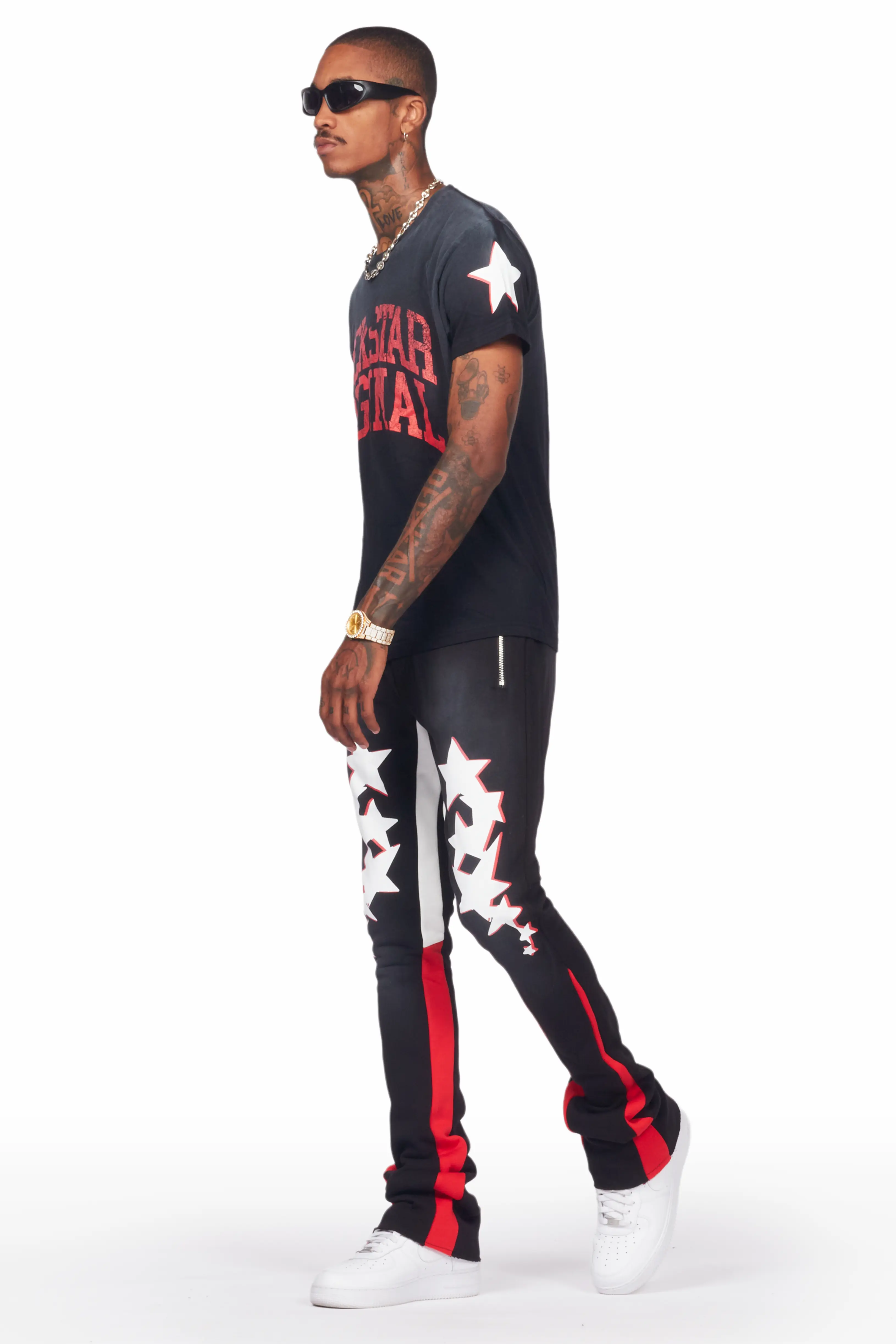 Shiny Black T-Shirt/Stacked Flare Track Set - Image 6