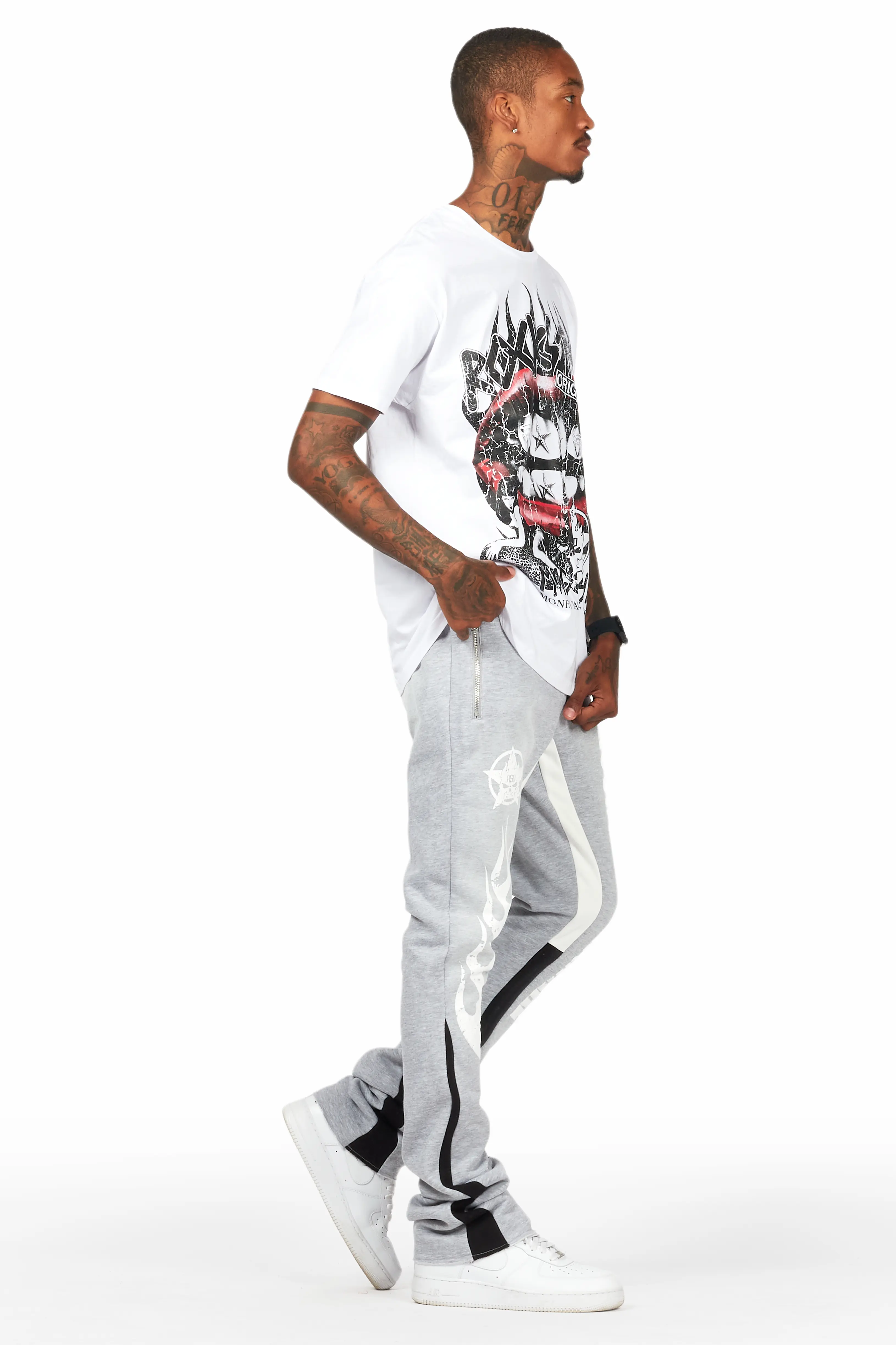 Vadim White/Grey T-Shirt/Stacked Flare Track Set - Image 3