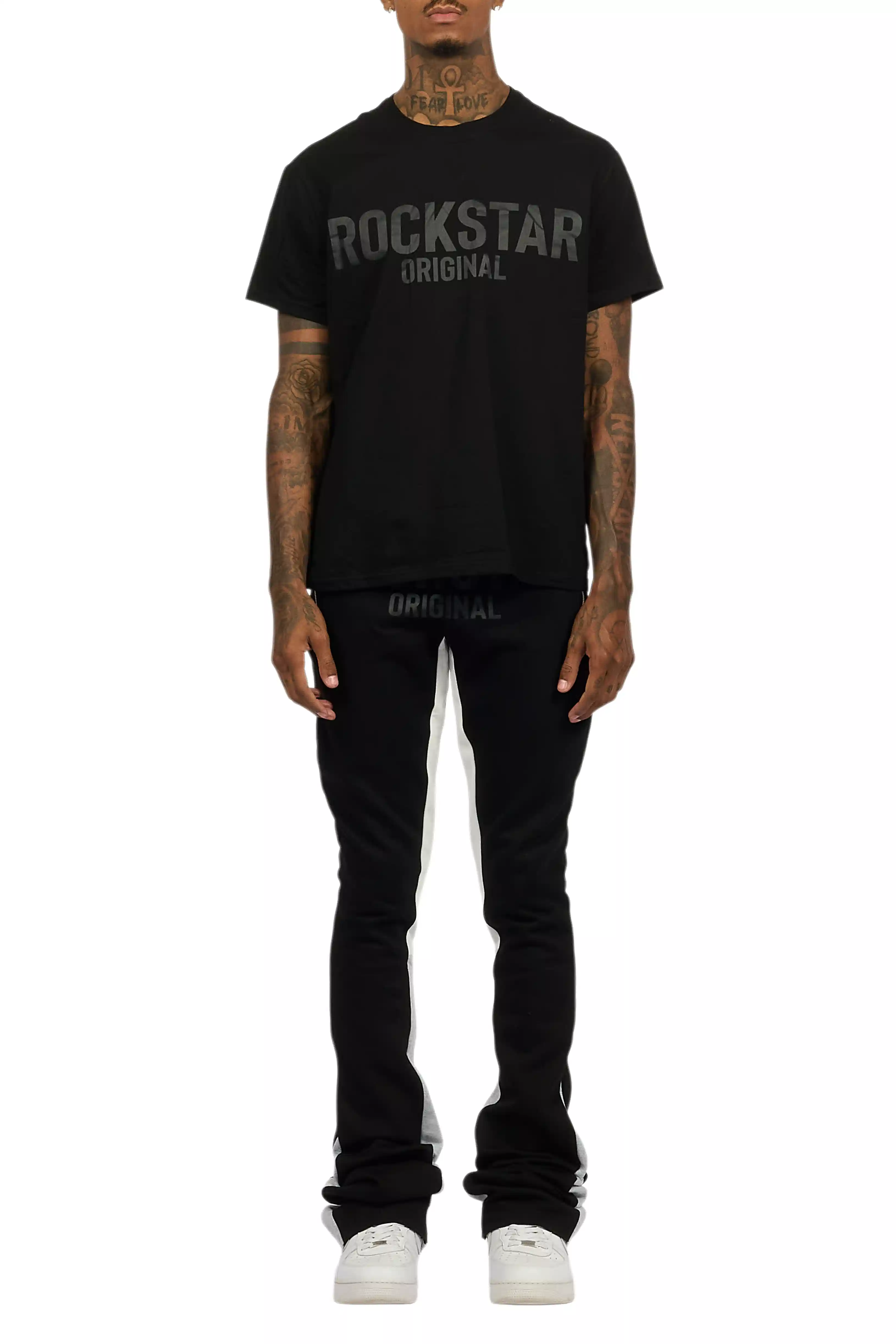 Sana Black T-Shirt/Stacked Track Pant Set - Image 10