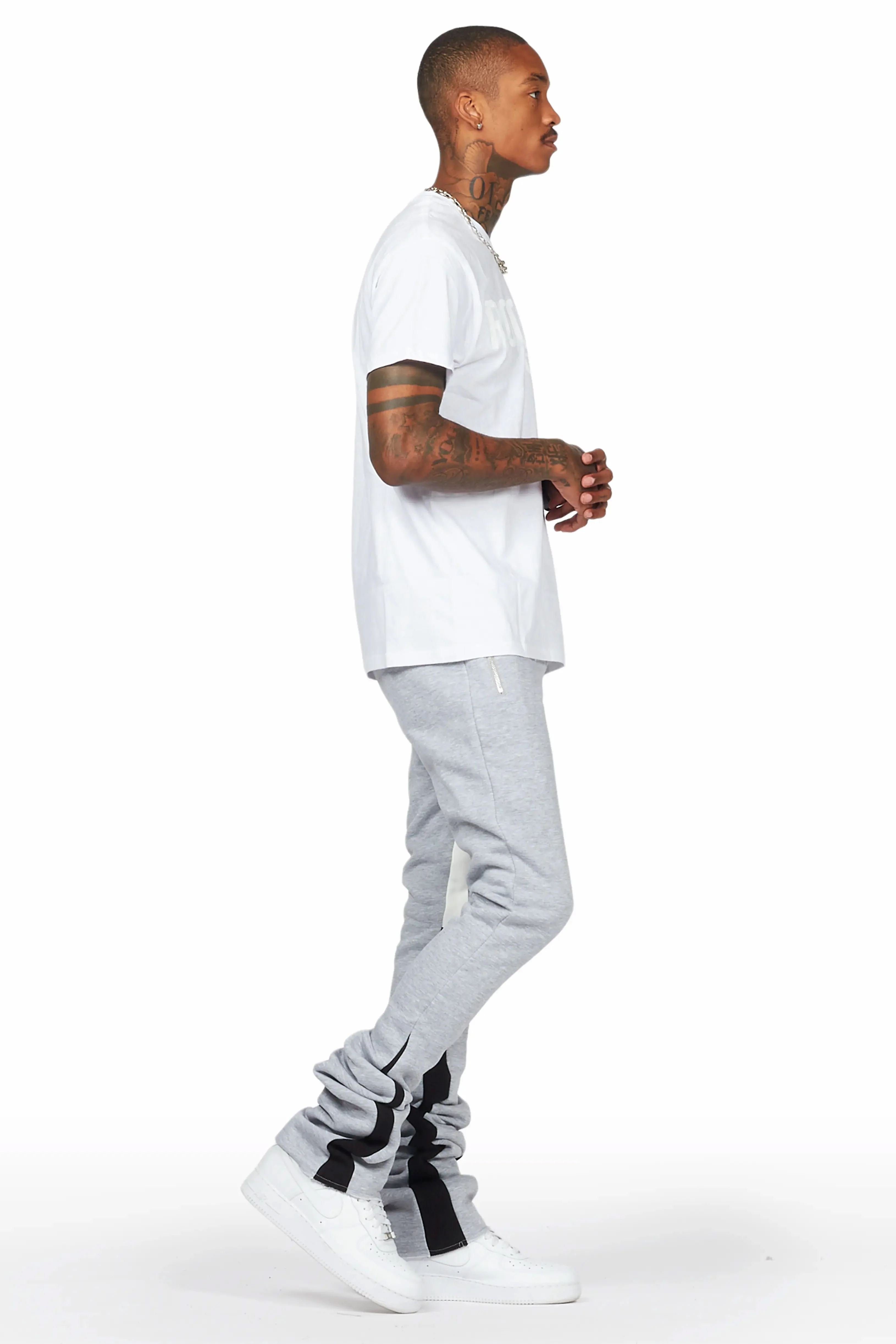 Sana Heather Grey T-Shirt/Stacked Track Pant Set - Image 3