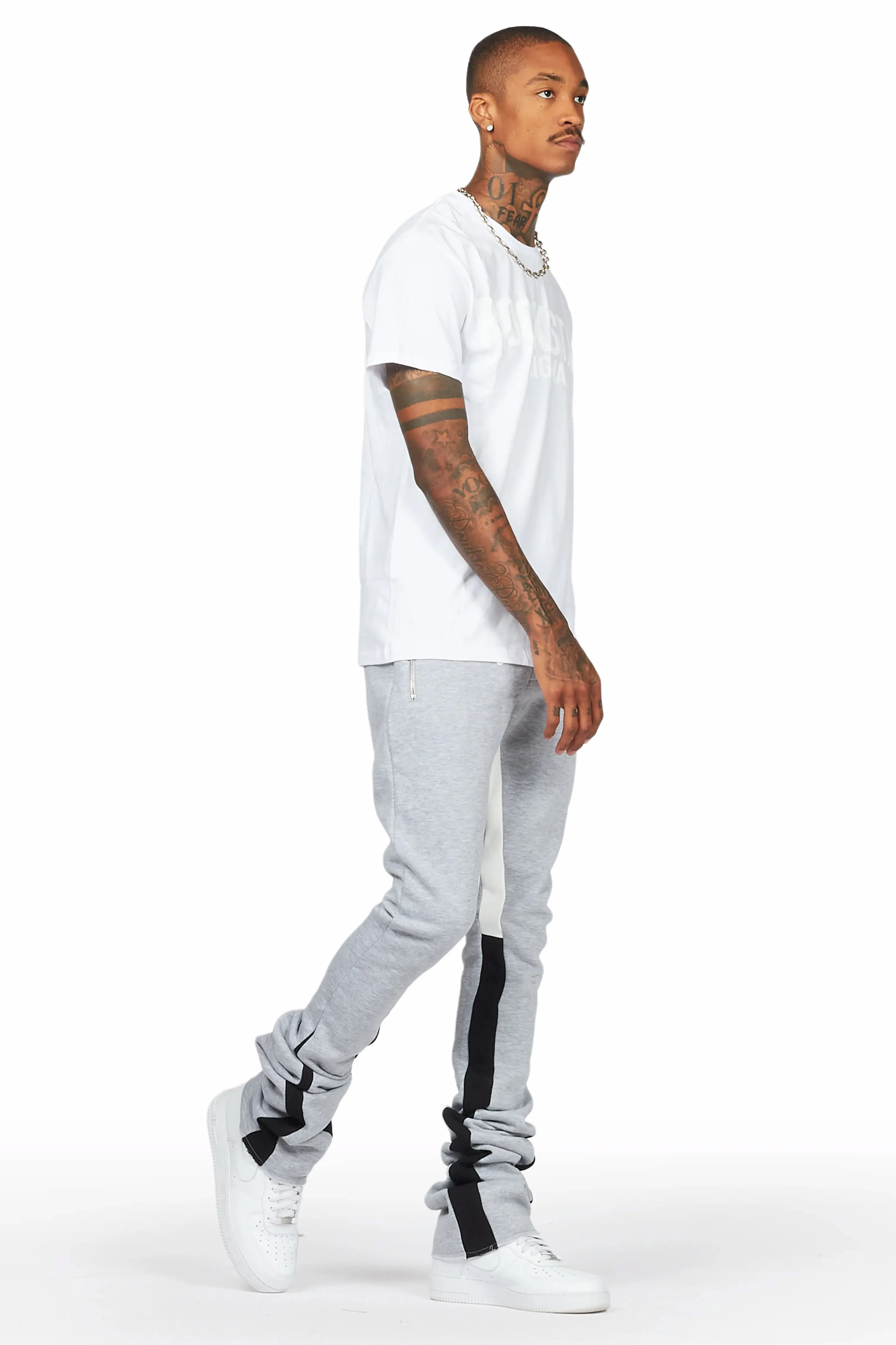 Sana Heather Grey T-Shirt/Stacked Track Pant Set - Image 6