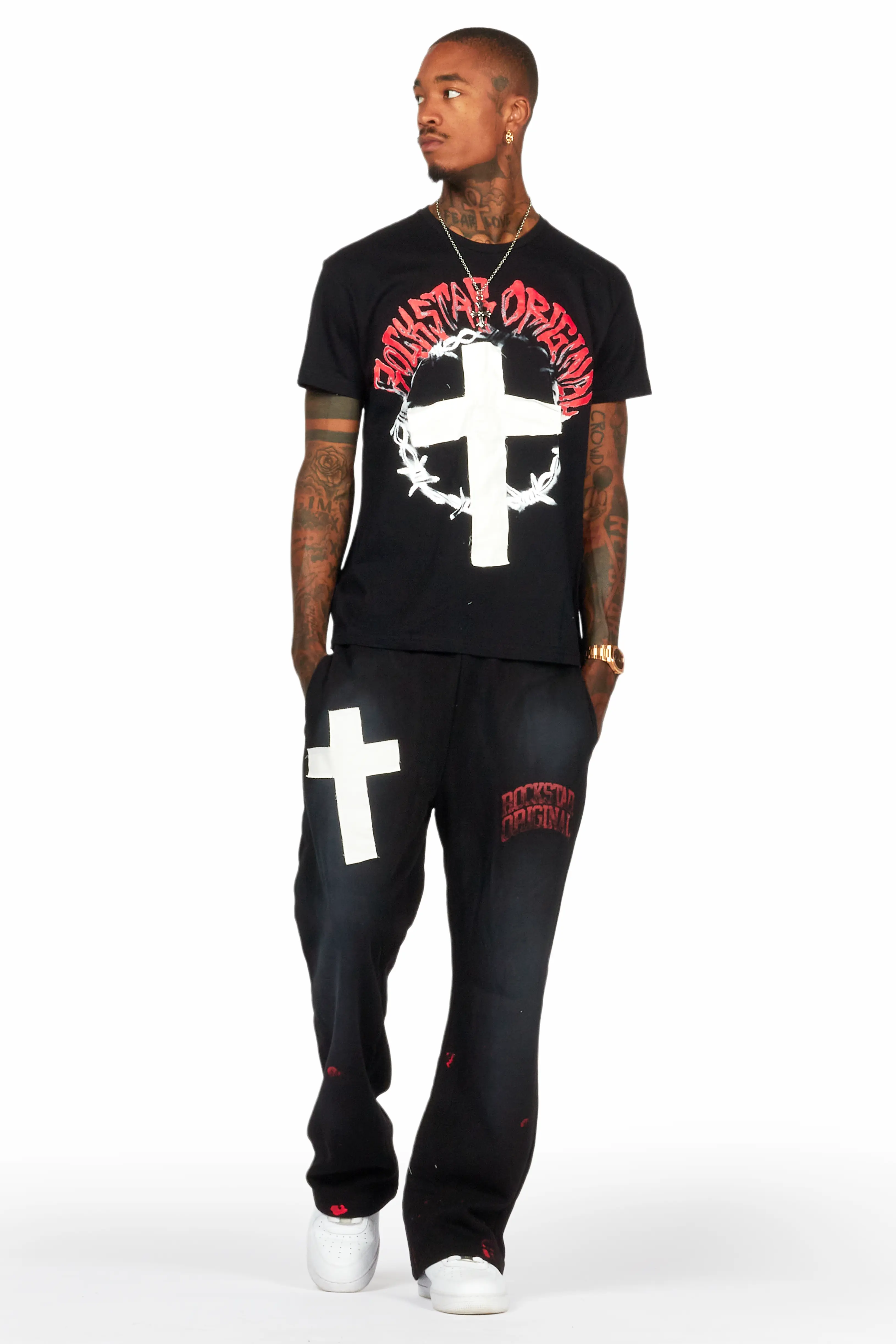 Hasim Black T-Shirt/Stacked Flare Track Set - Image 2
