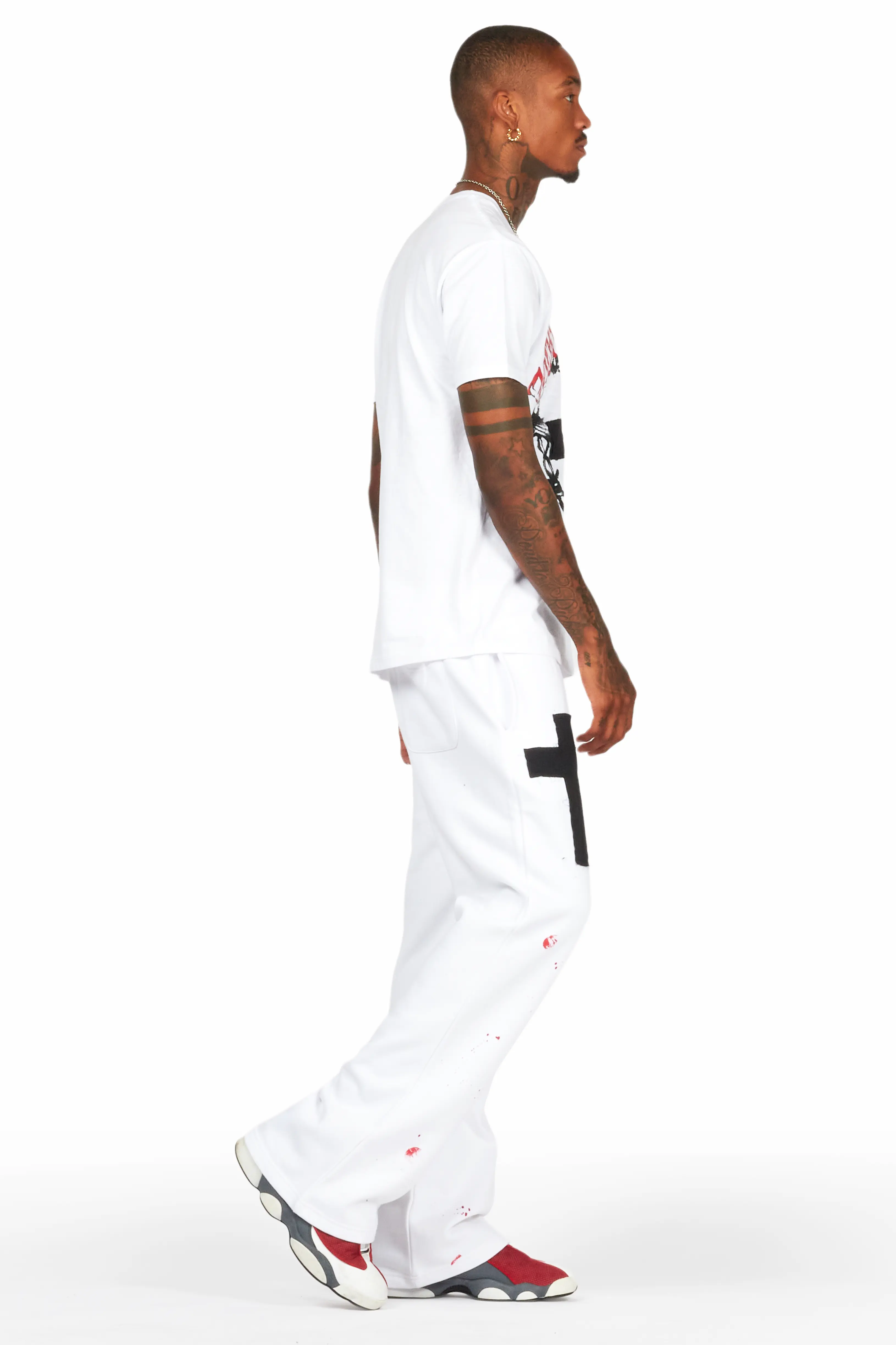 Hasim White T-Shirt/Stacked Flare Track Set - Image 3