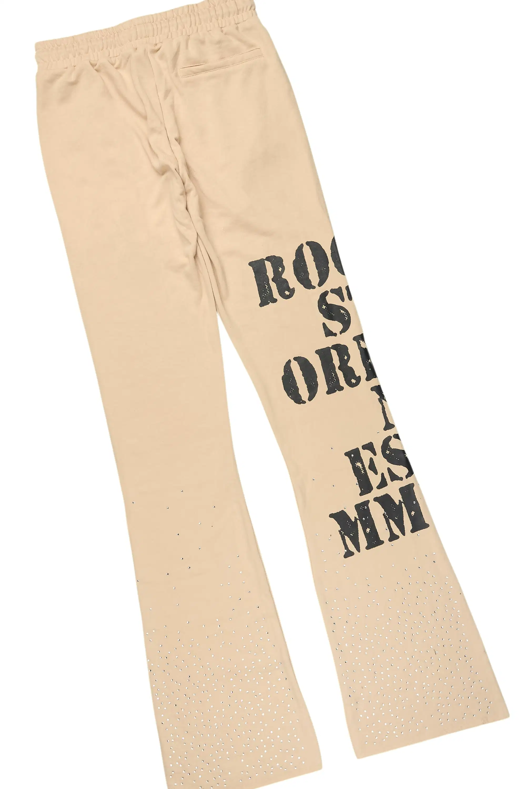 Borya Beige Rhinestone T-Shirt/Baggy Stacked Track Set - Image 9