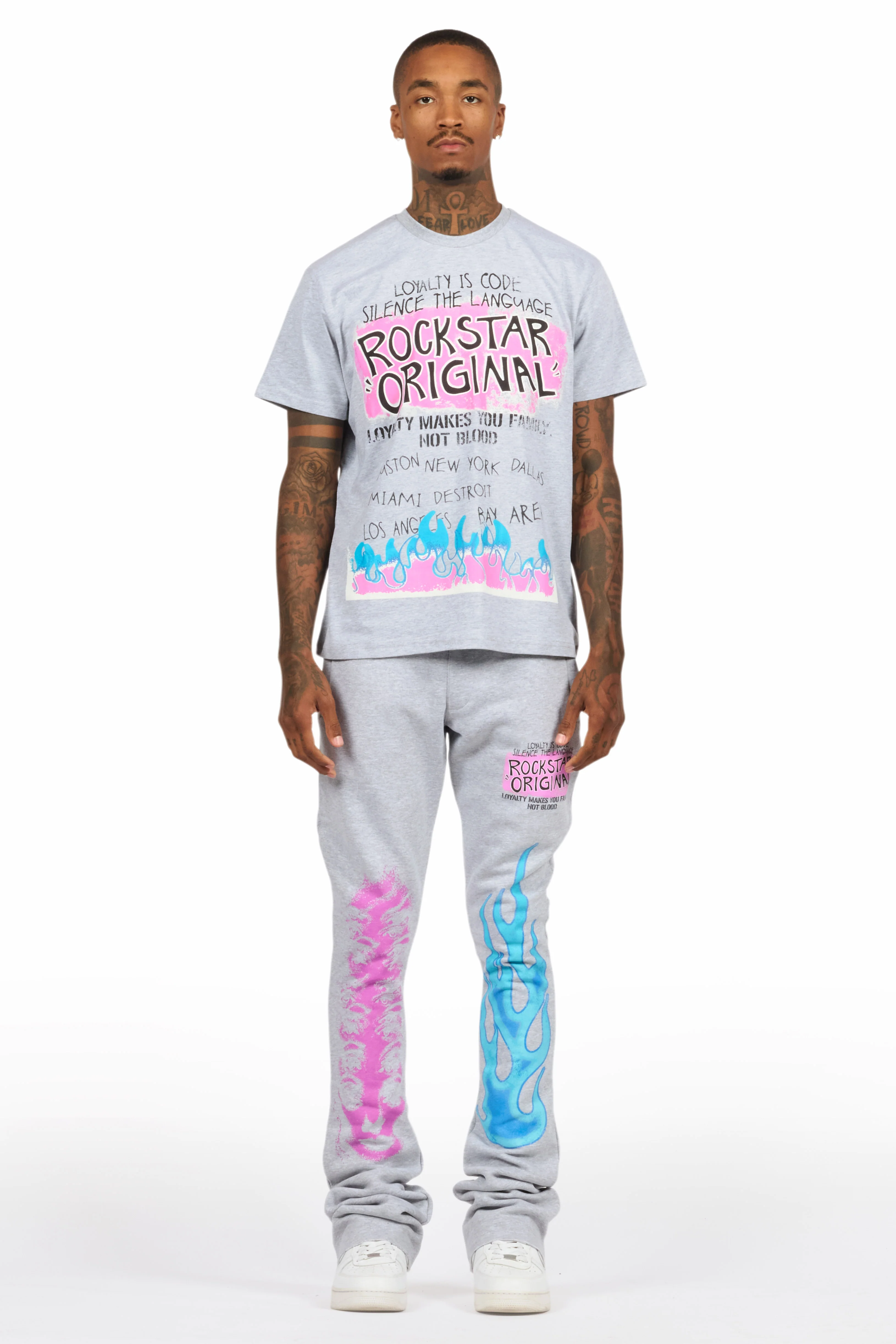 Beno Heather Grey T-Shirt/Stacked Flare Track Set - Image 2