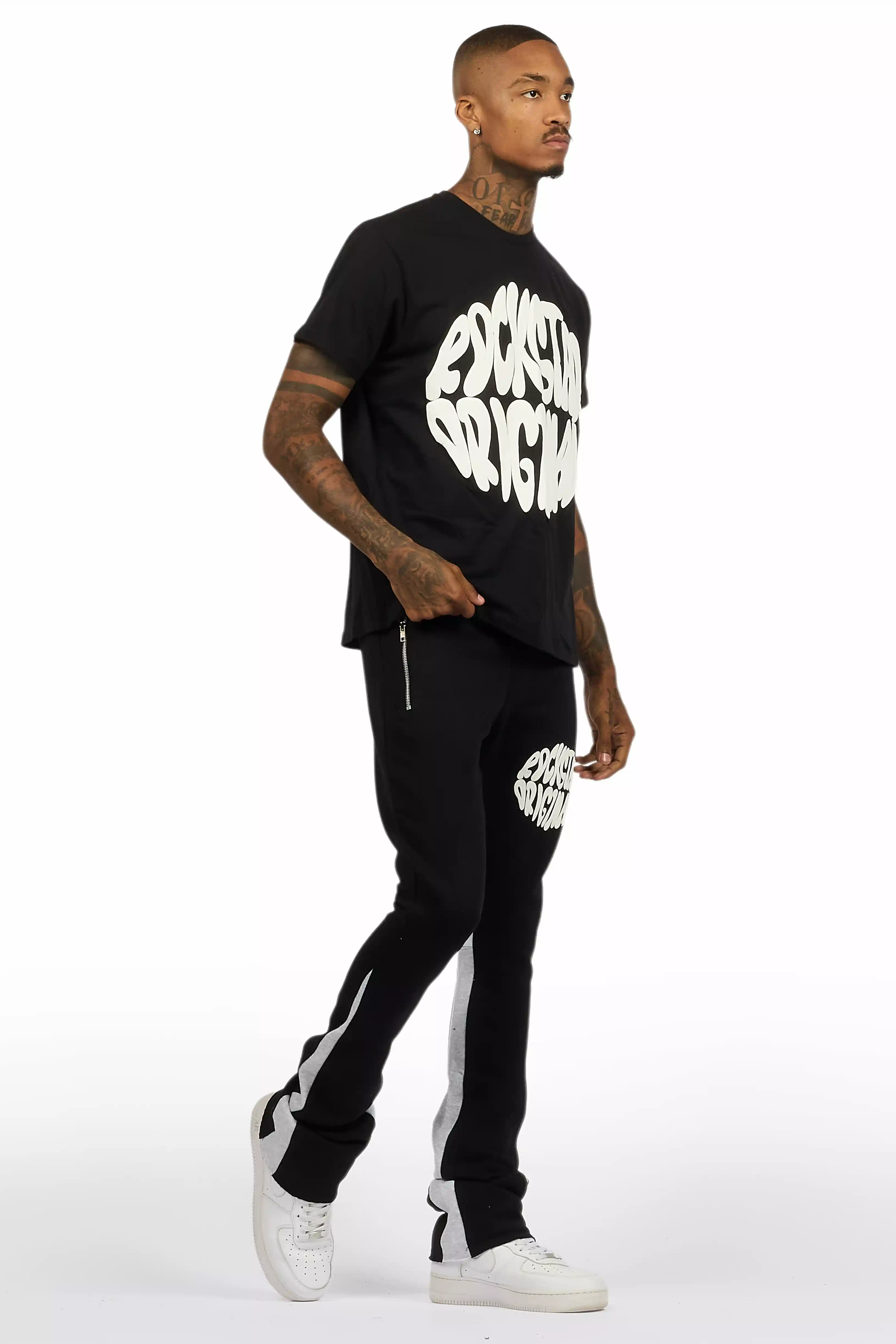 Thierry Black T-Shirt/Stacked Flare Track Set - Image 3