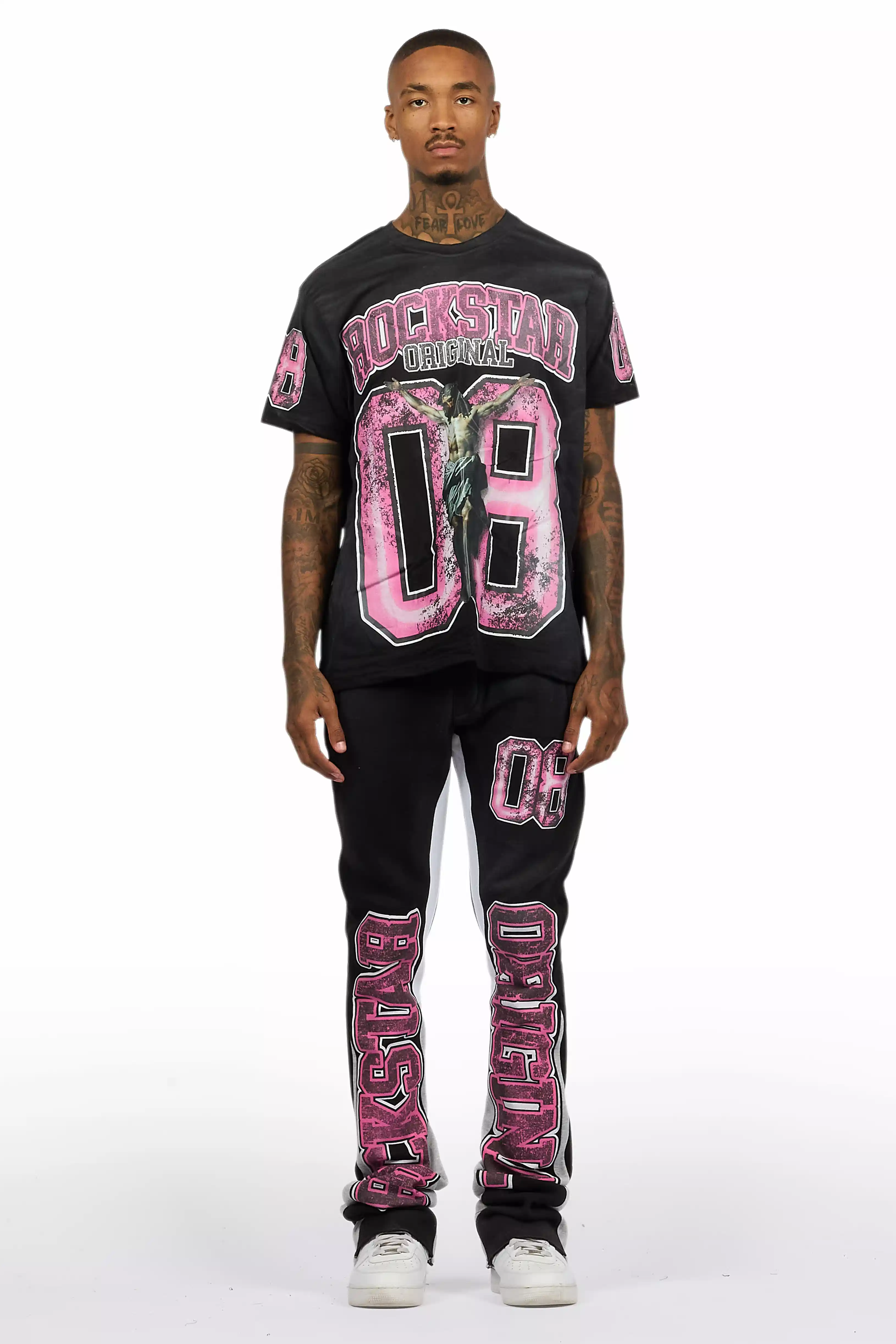 Fields Black/Pink T-Shirt/Stacked Flare Track Set - Image 2