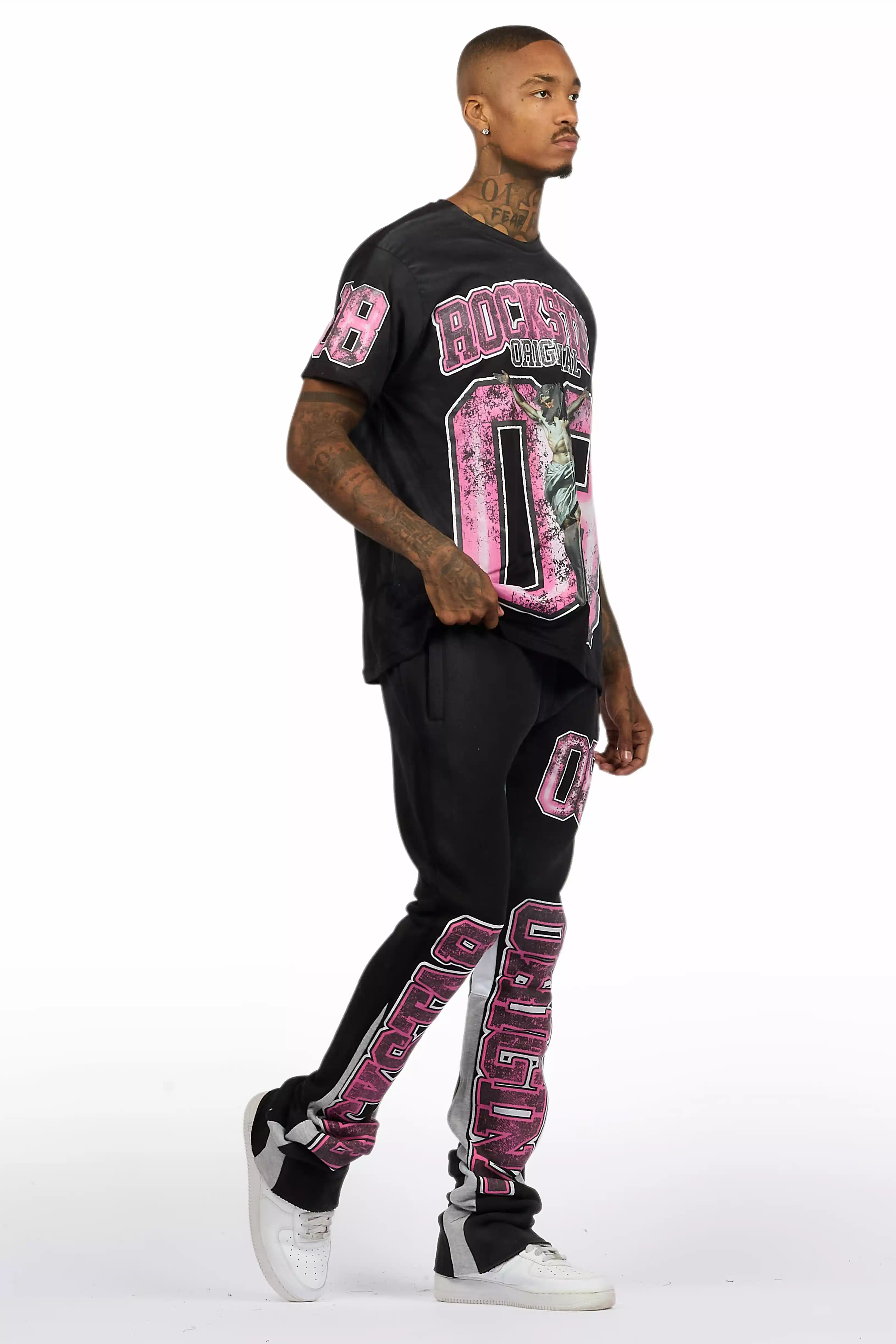 Fields Black/Pink T-Shirt/Stacked Flare Track Set - Image 4