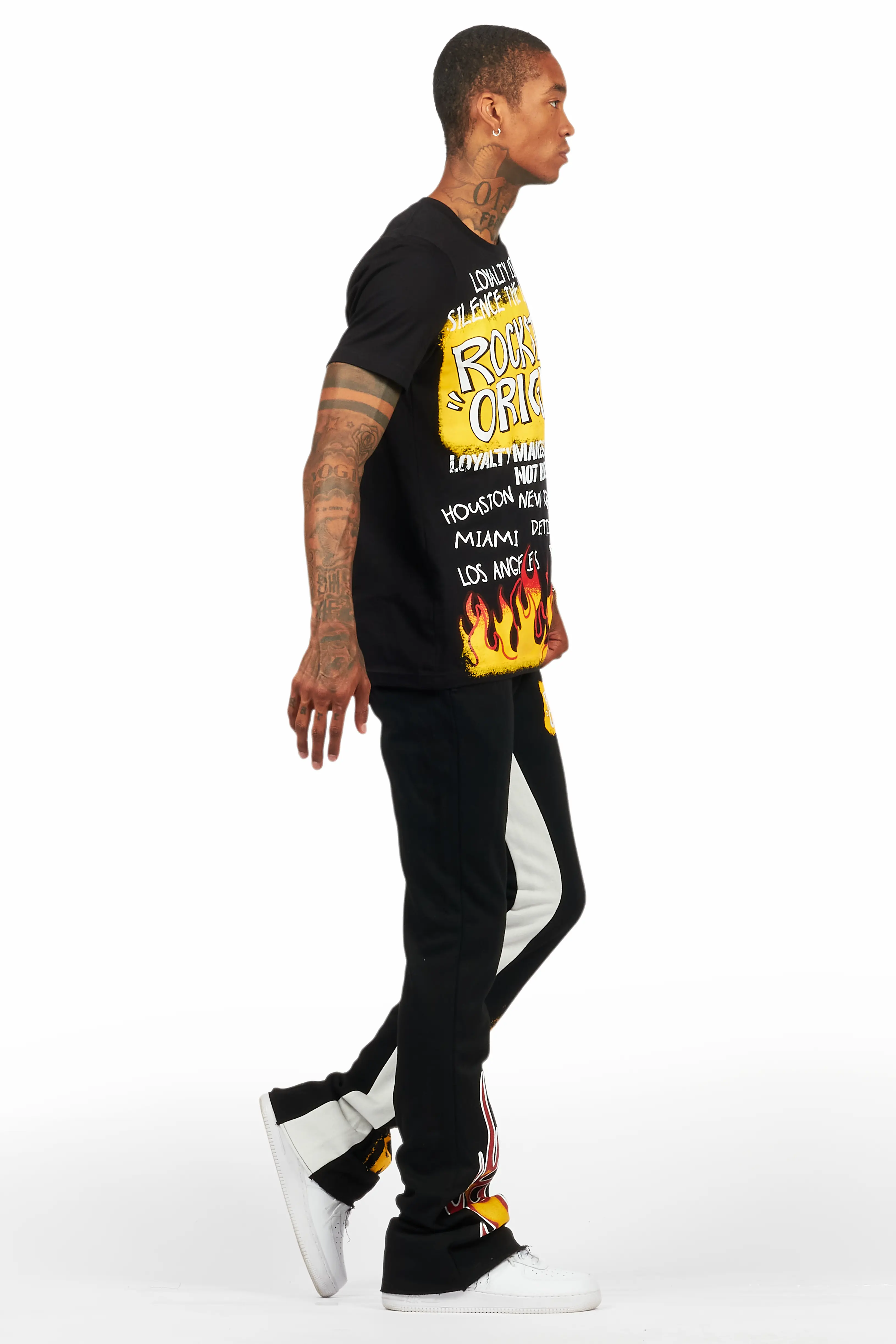 Beno Black T-Shirt/Baggy Stacked Pant Set - Image 3