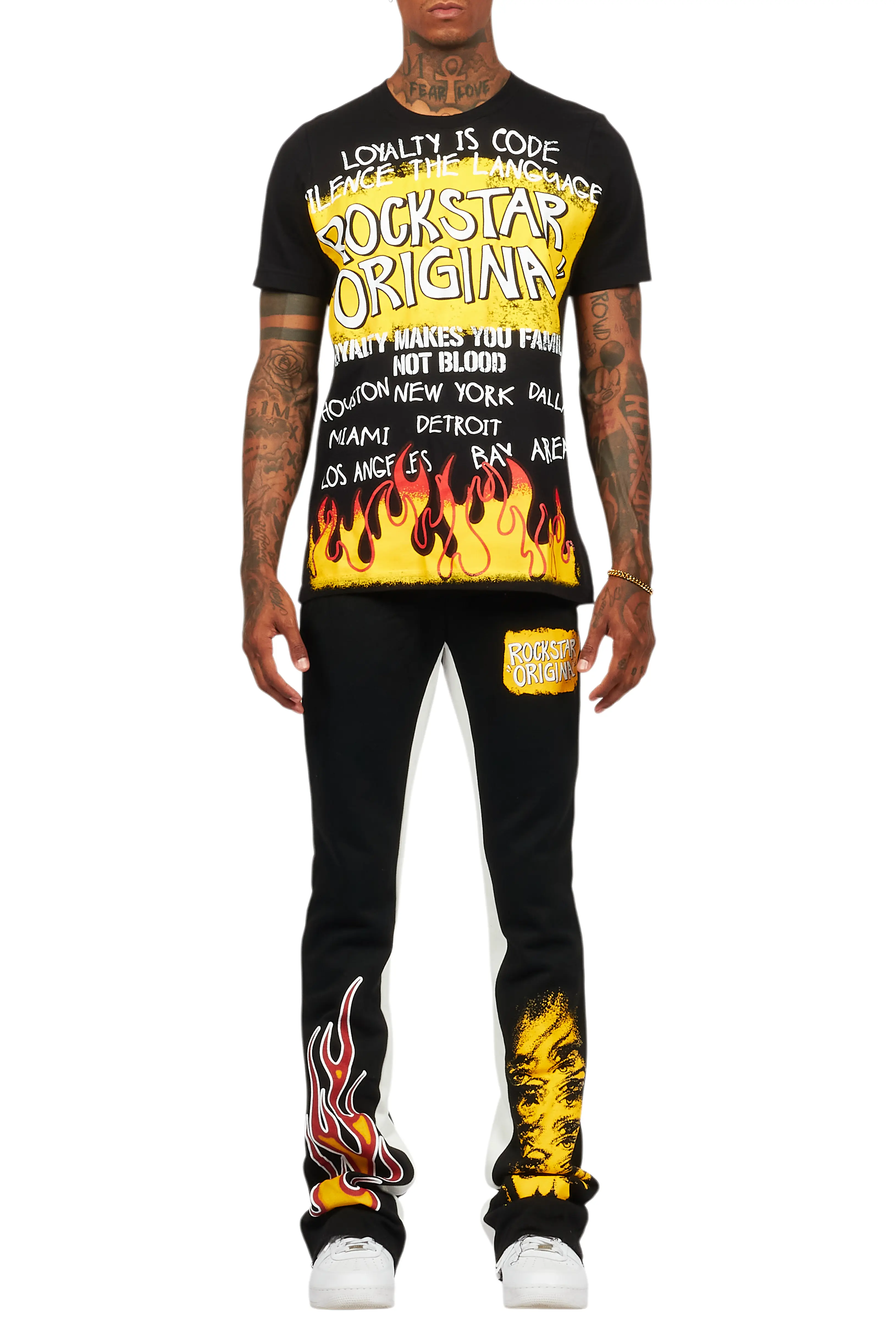 Beno Black T-Shirt/Baggy Stacked Pant Set - Image 9