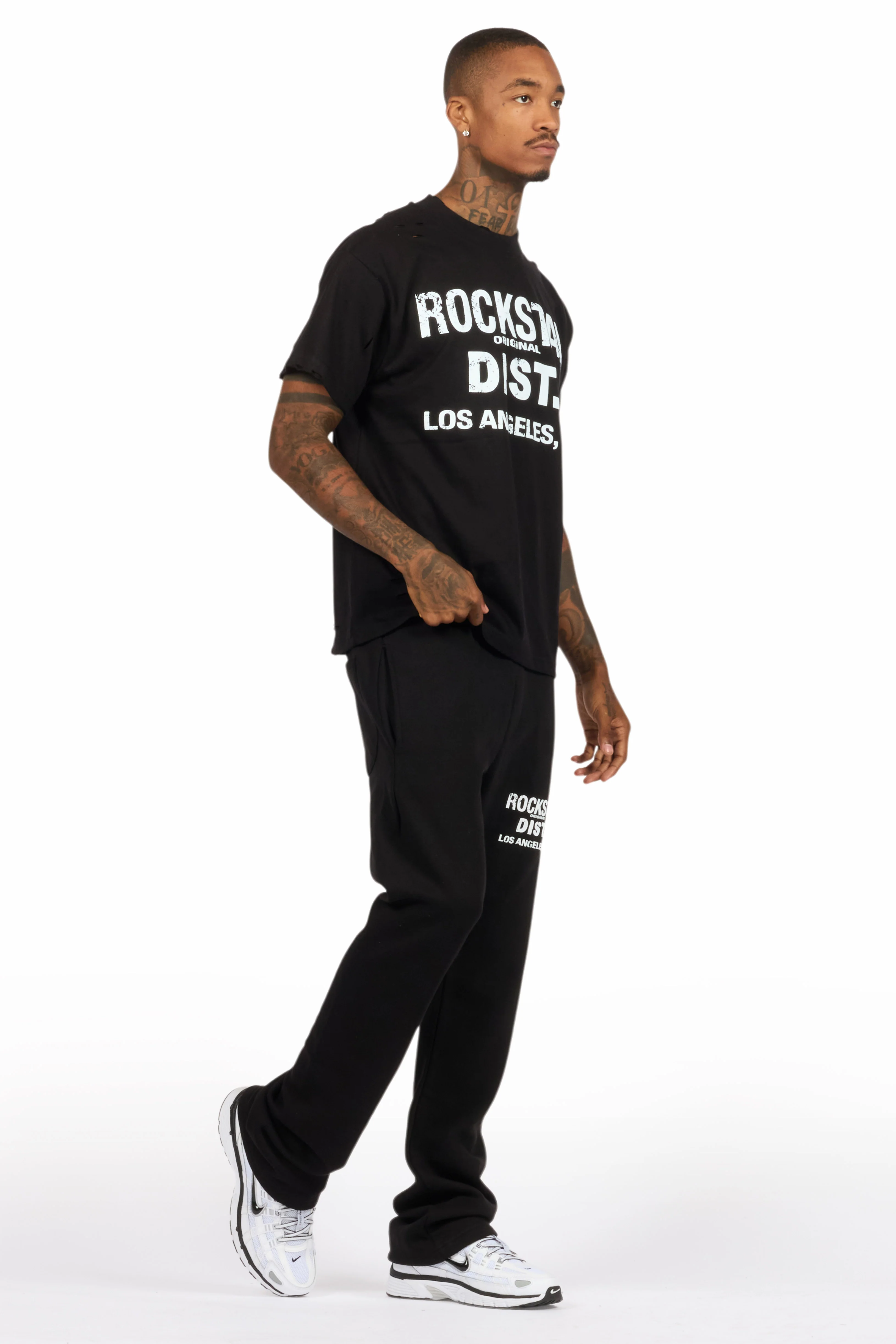 Lake Black/White Oversized T-Shirt/Stacked Track Pant Set - Image 6