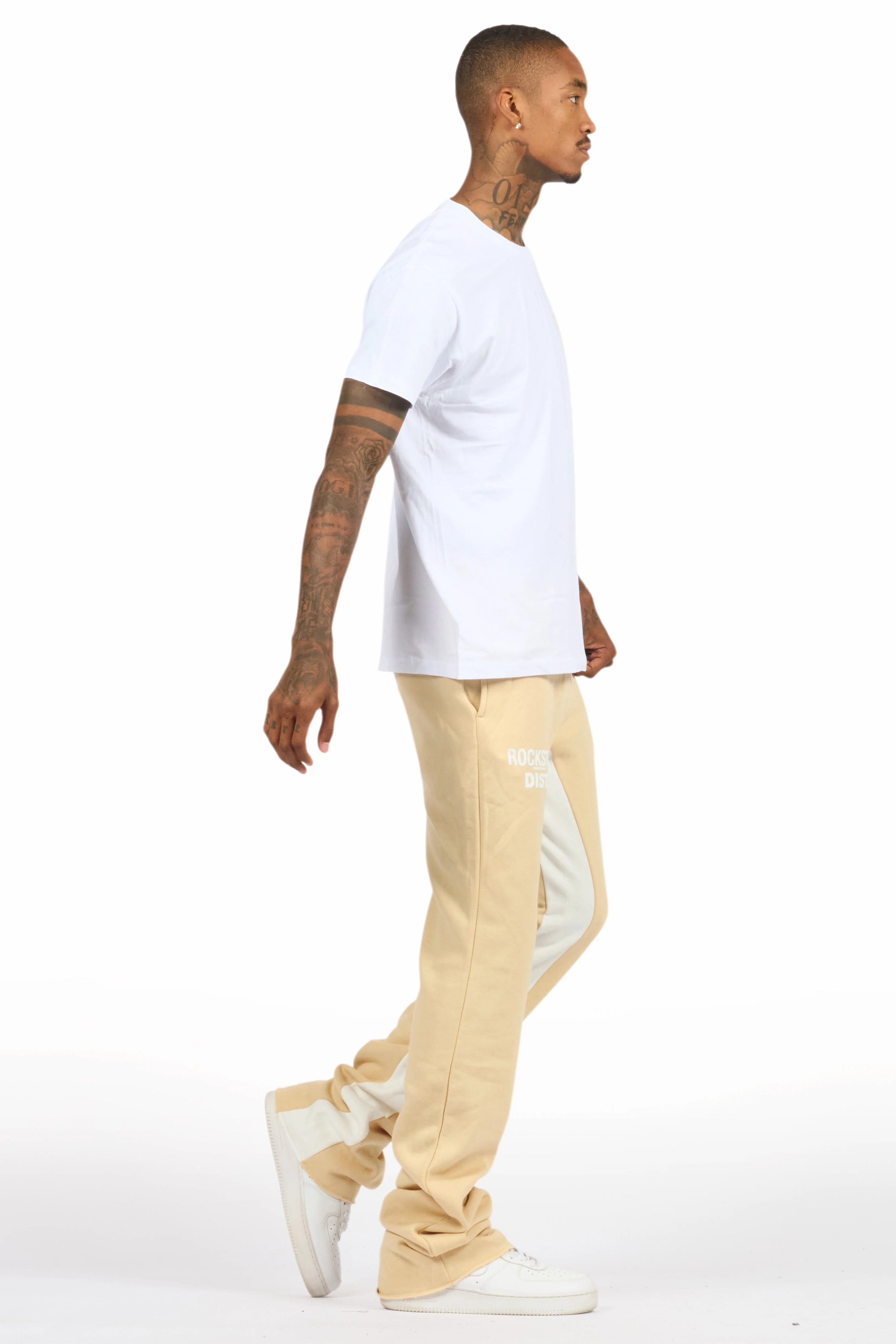 Lake White/Beige T-Shirt/Stacked Baggy Track Pant Set - Image 3