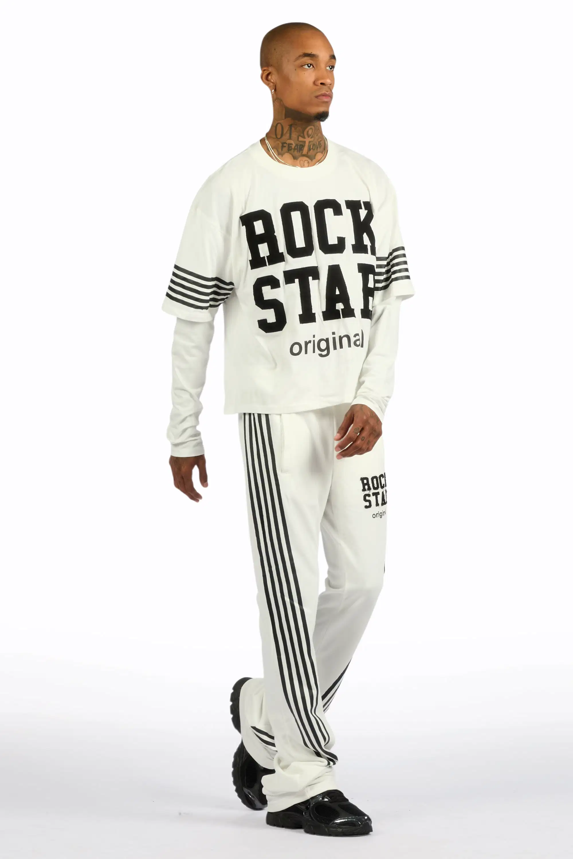 Rulik White Double Layer T-Shirt/Baggy Stacked Track Set - Image 3