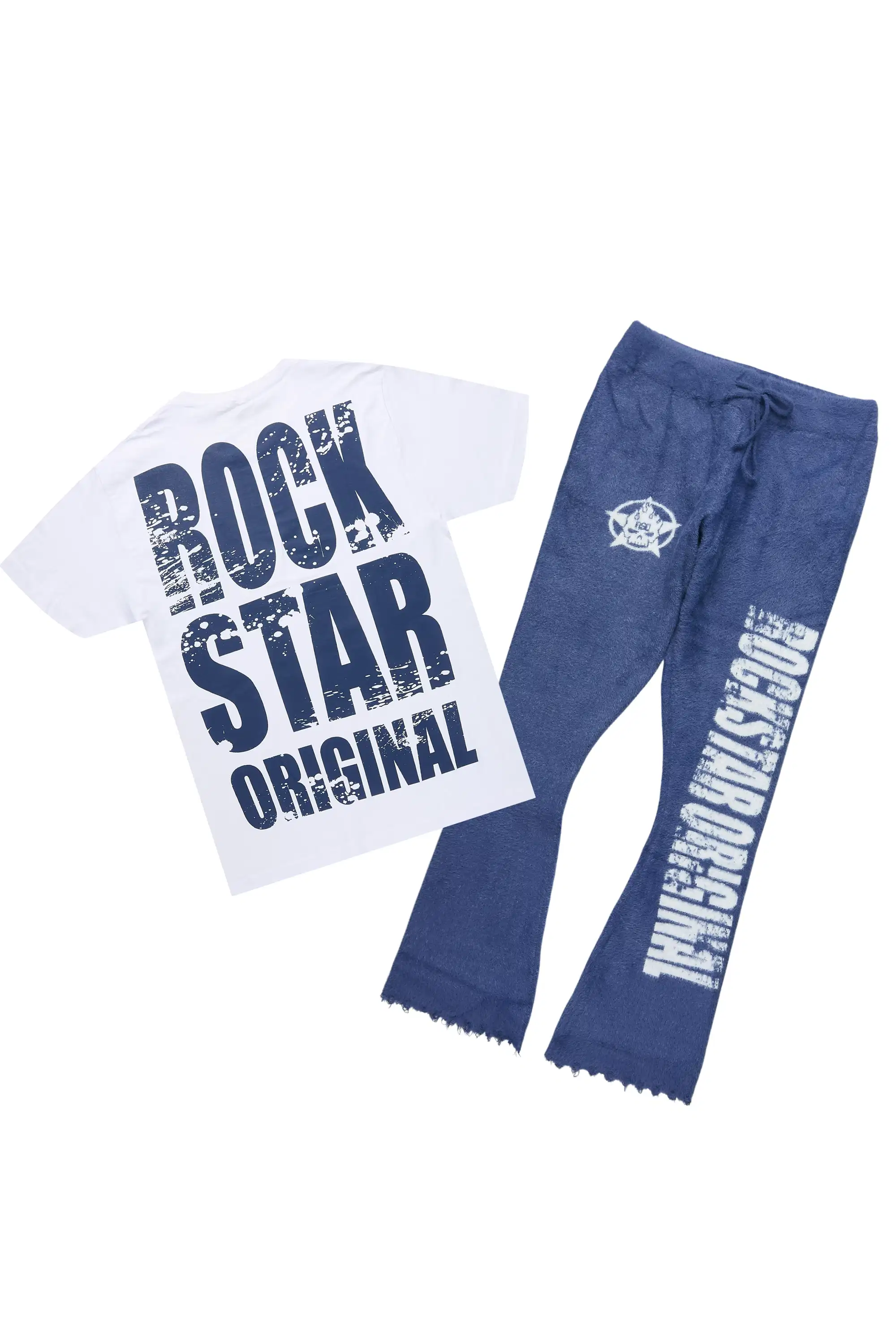 Keve White/Navy T-Shirt/Knitted Mohair Flare Pant Set