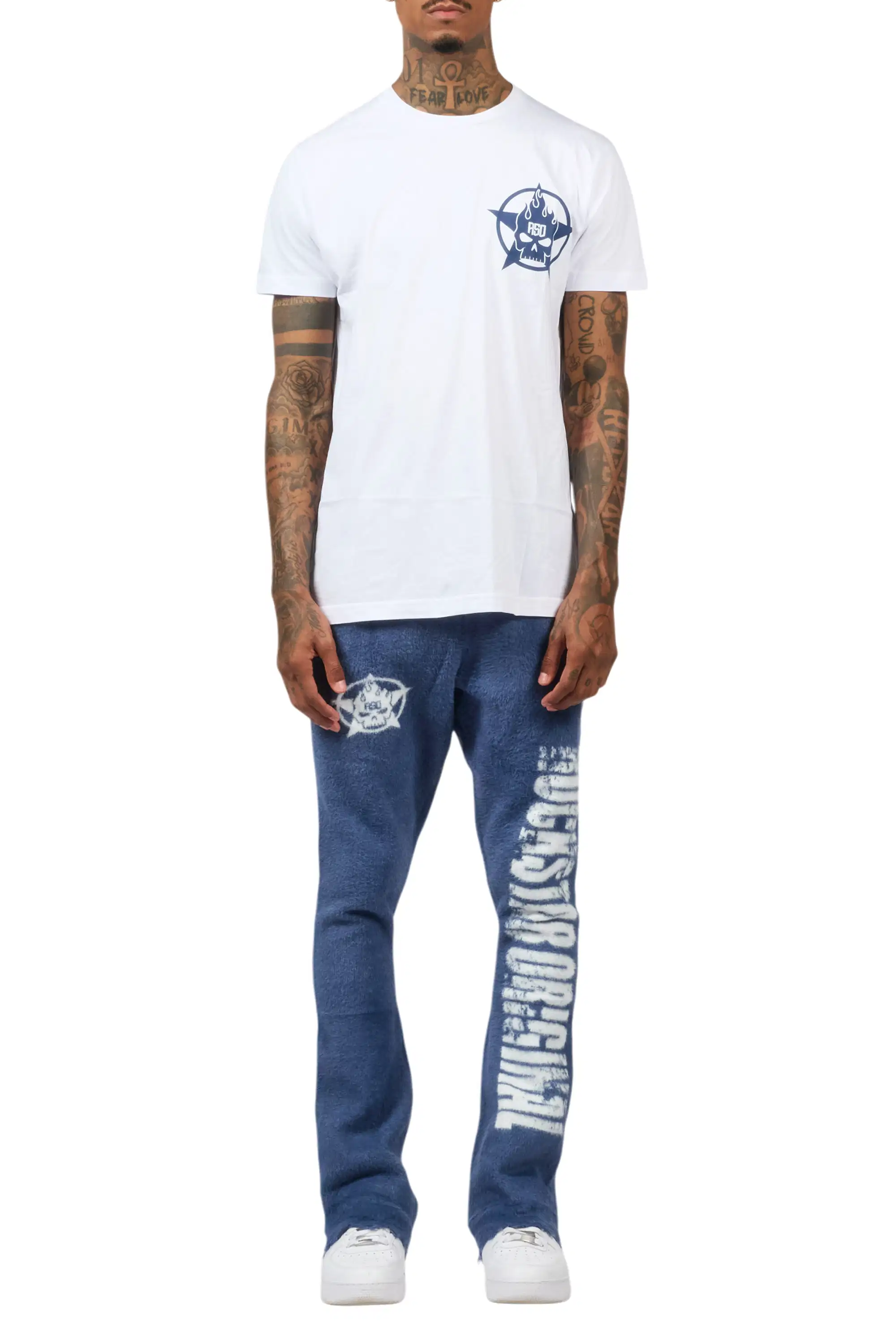 Keve White/Navy T-Shirt/Knitted Mohair Flare Pant Set - Image 10