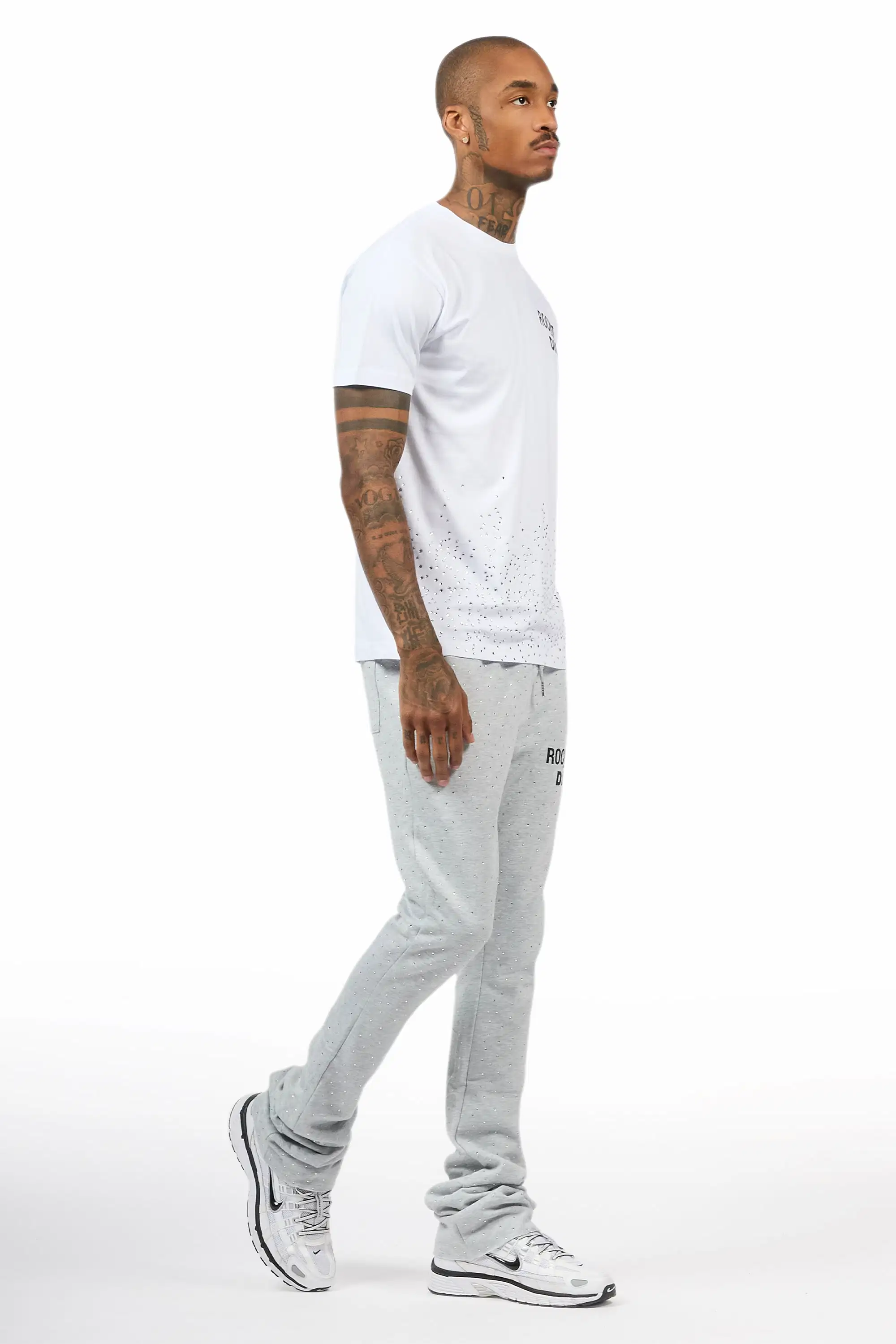 Alpine White/Heather Grey Rhinestone T-Shirt/Stacked Track Set - Image 4