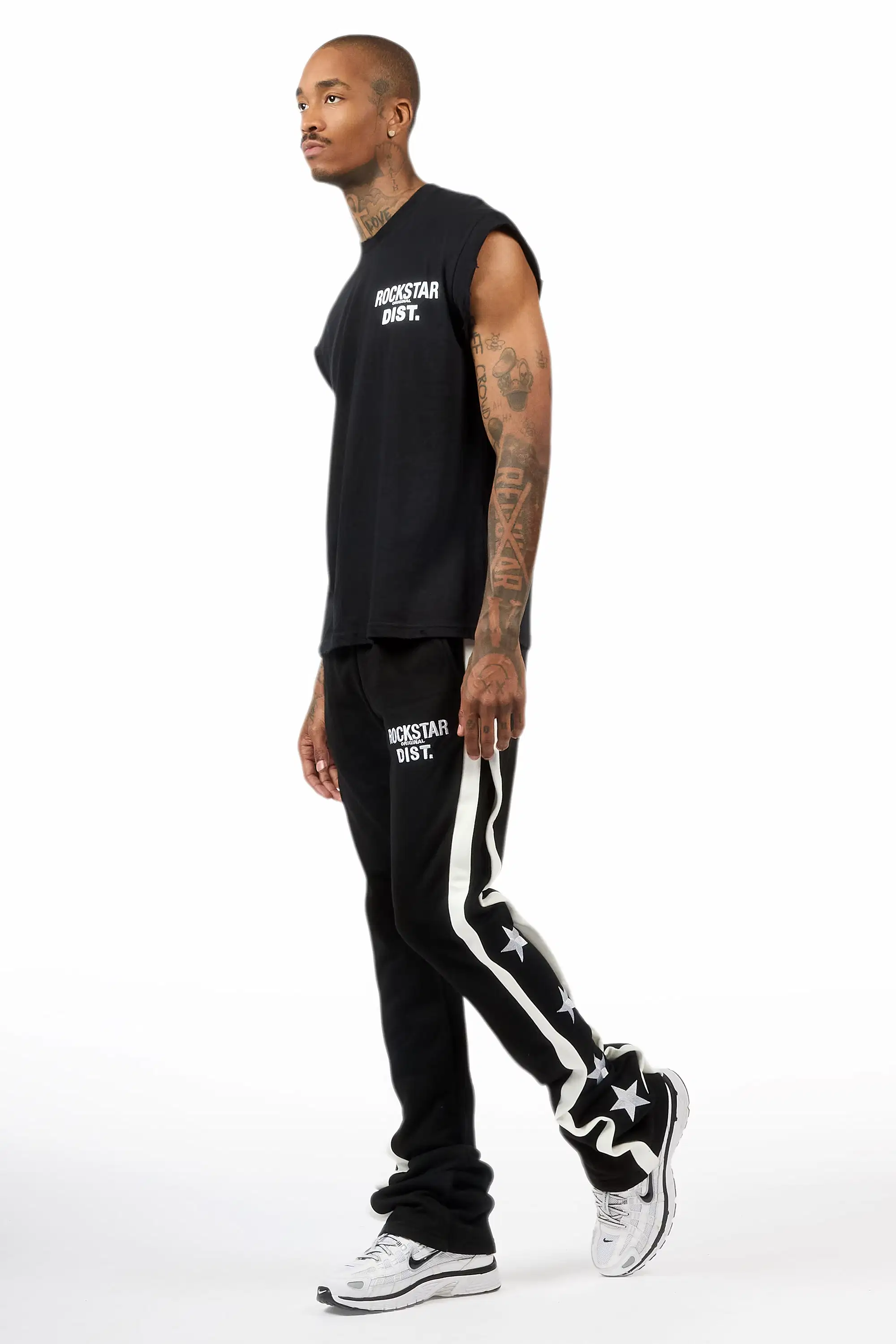 Arkady Black Muscle T-Shirt/Black Stacked Flare Pant Set - Image 5