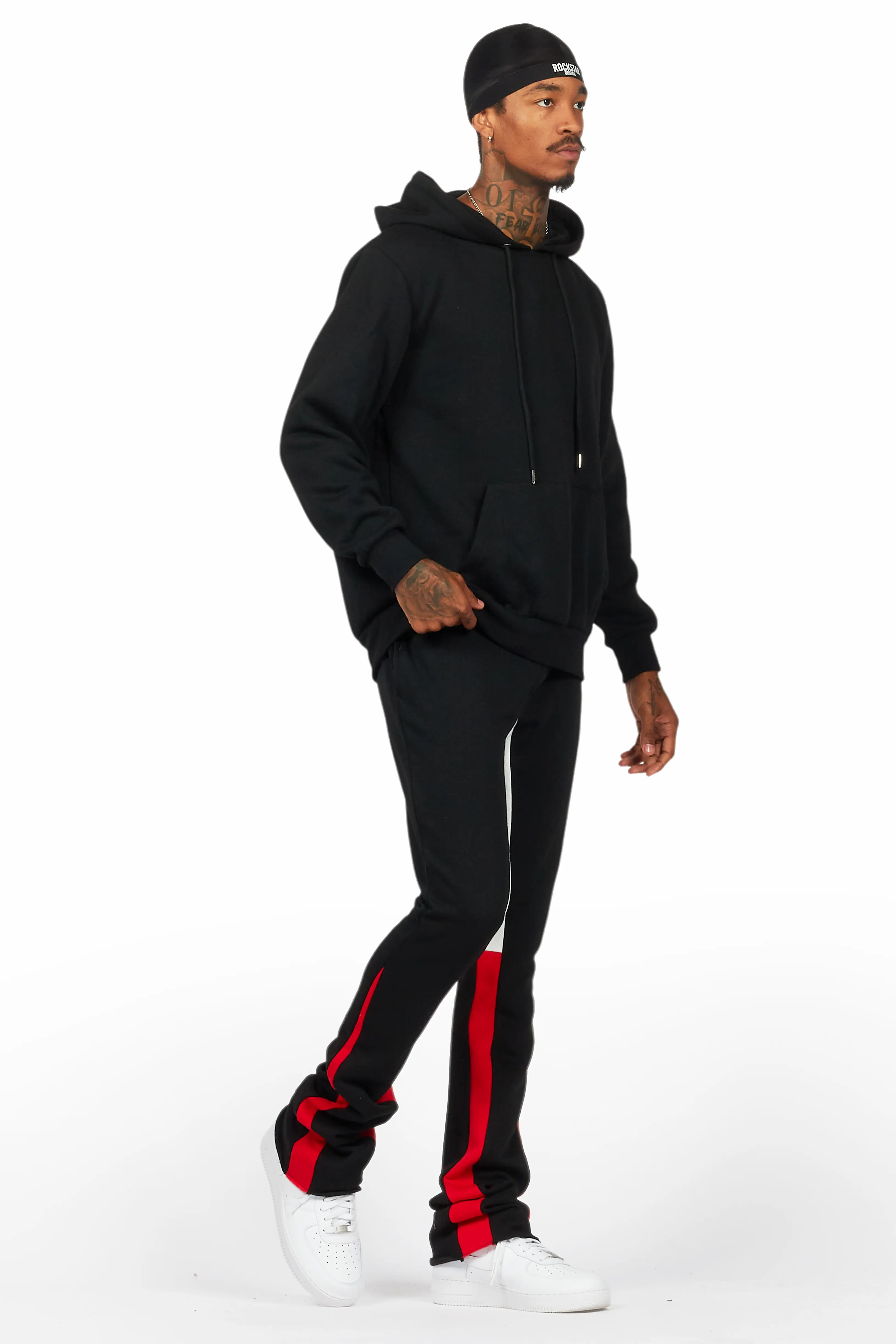 Basic Black/Red Hoodie/Stacked Flare Track Set - Image 6