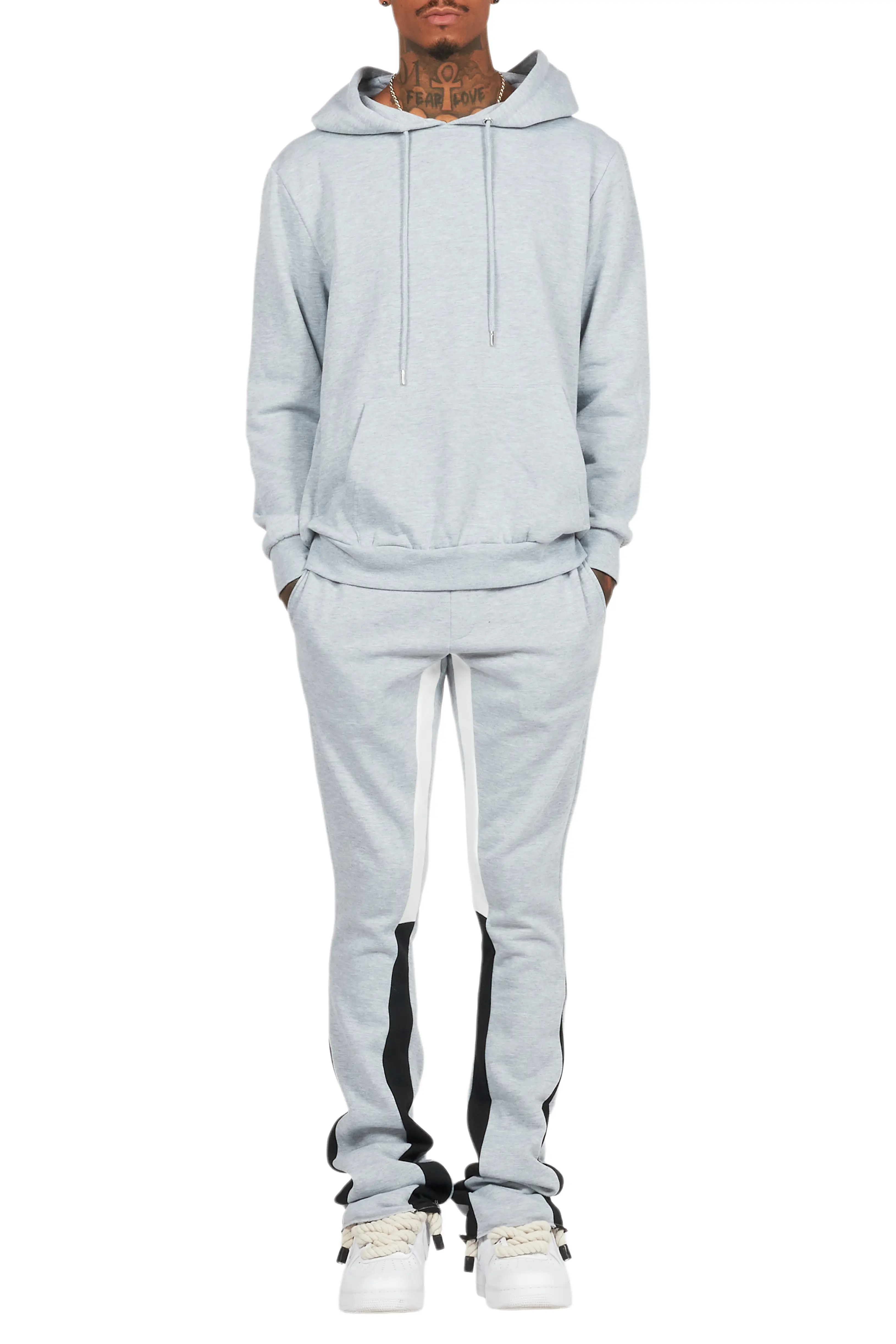Basic Heather Grey Hoodie/Stacked Flare Track Set - Image 10