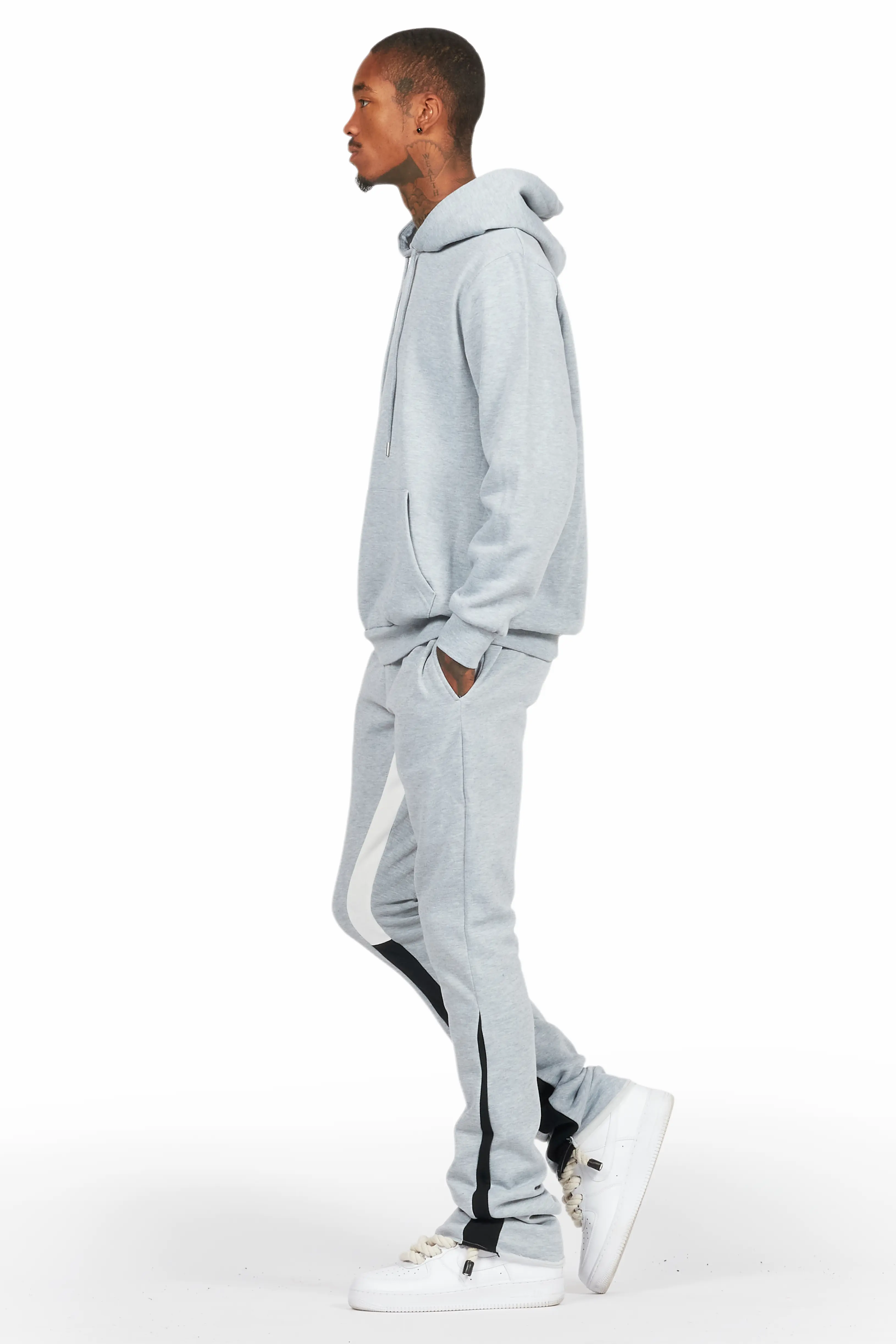 Basic Heather Grey Hoodie/Stacked Flare Track Set - Image 3
