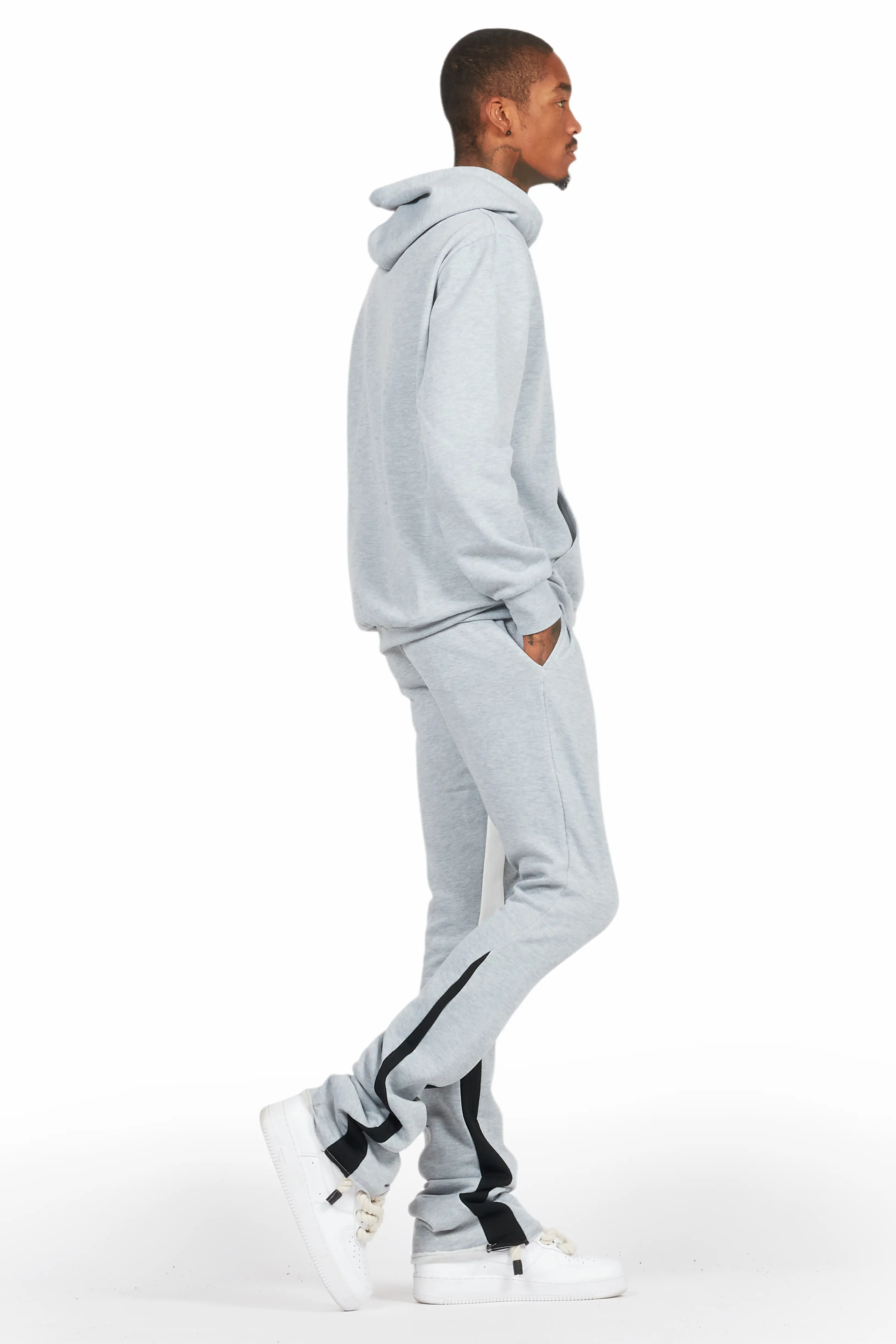 Basic Heather Grey Hoodie/Stacked Flare Track Set - Image 4