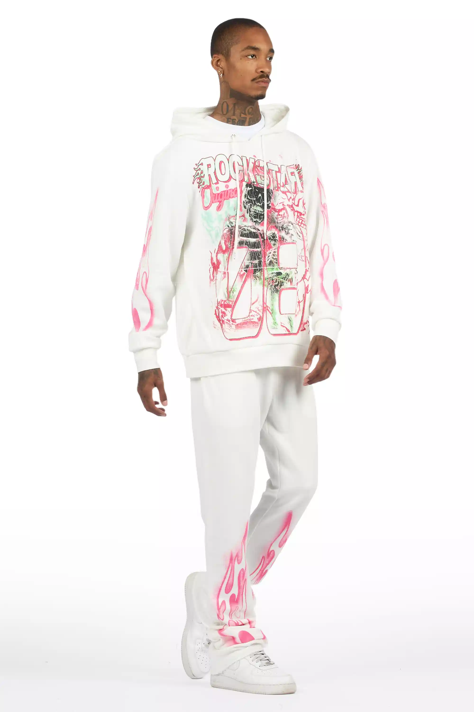 Eros White Hoodie/Stacked Pant Track Set - Image 4