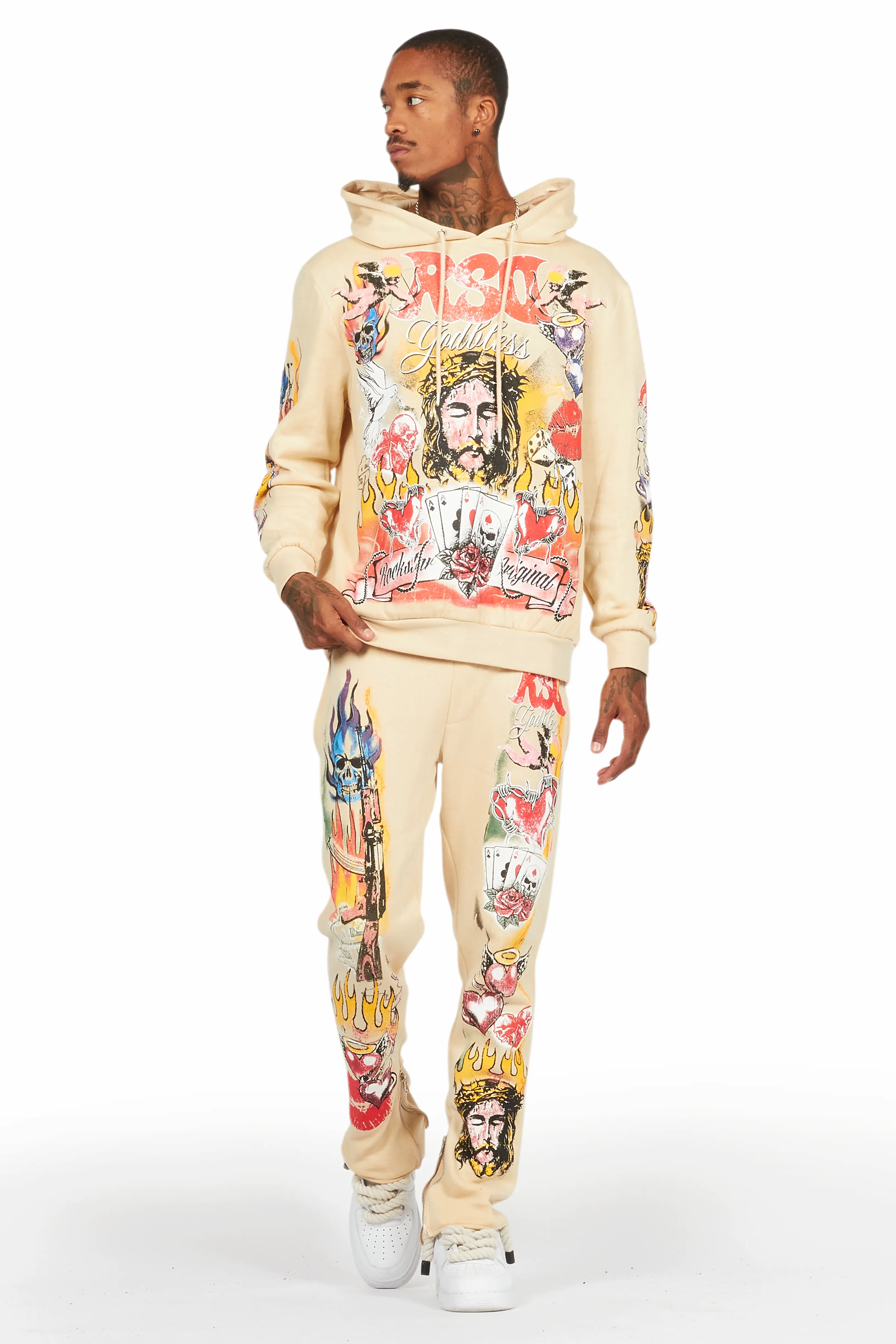 Germain Beige Slim Fit Hoodie Track Set - Image 2