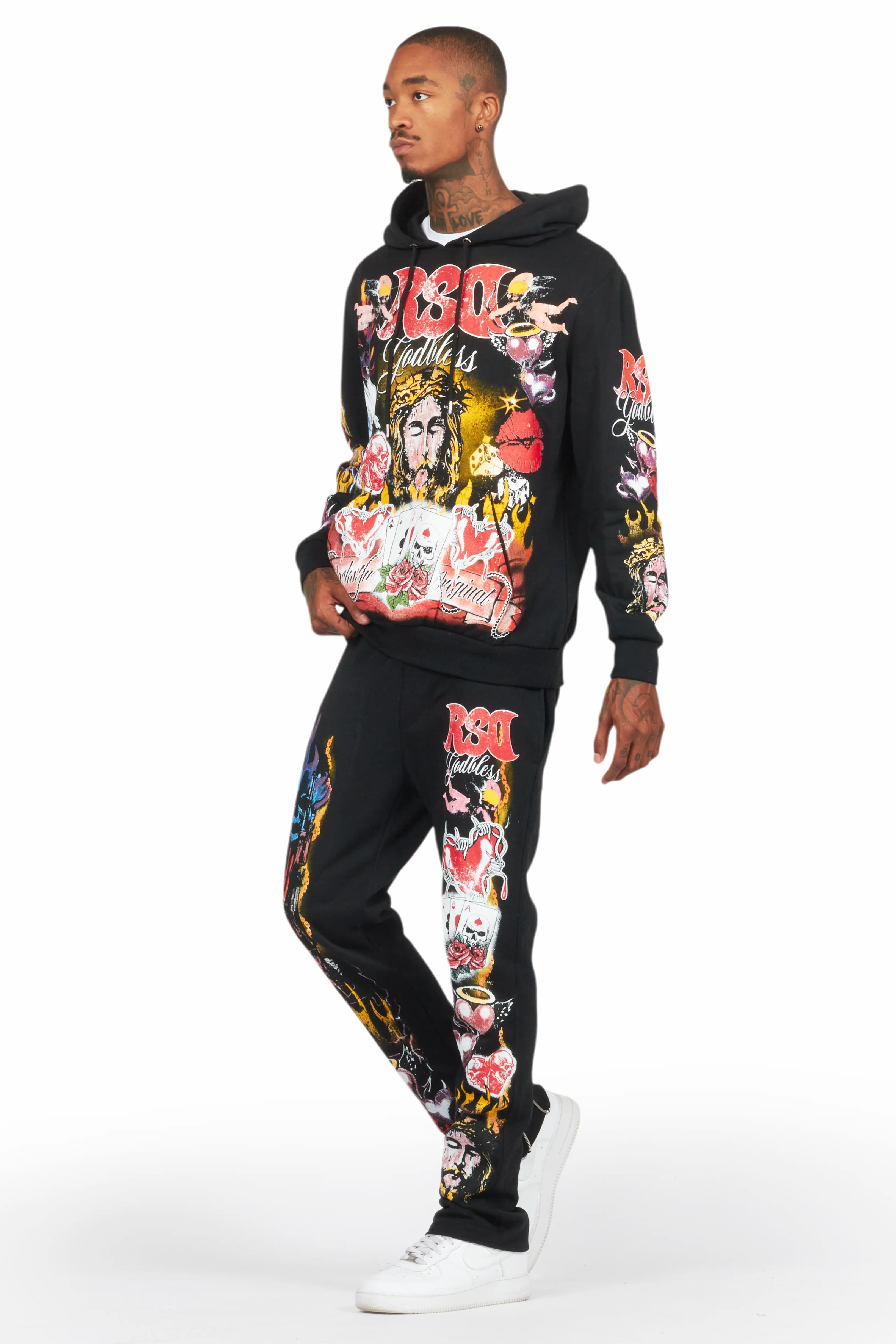 Germain Black Slim Fit Hoodie Track Set - Image 5