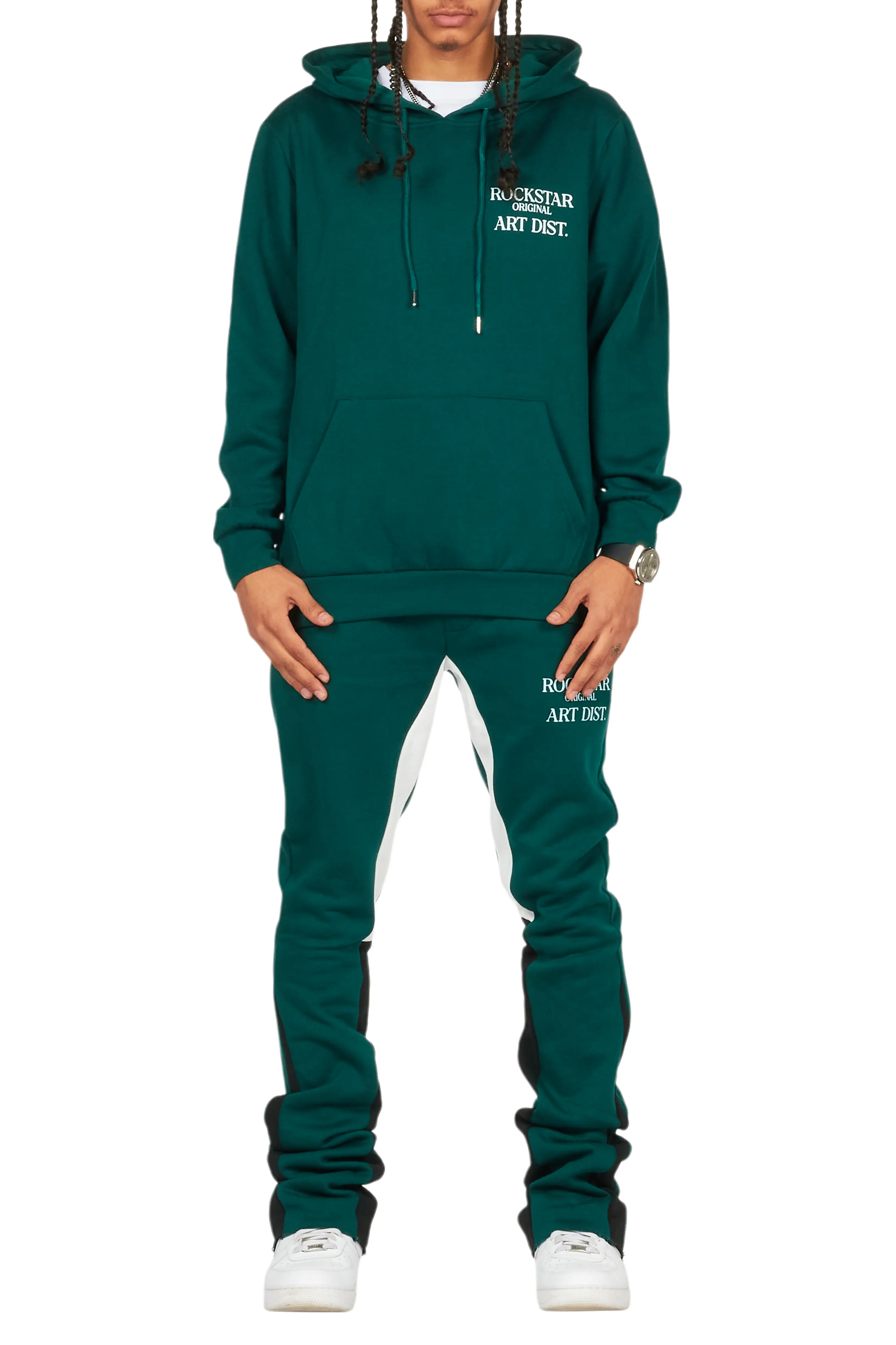Briggs Dark Green Hoodie/Stacked Flare Track Set - Image 9