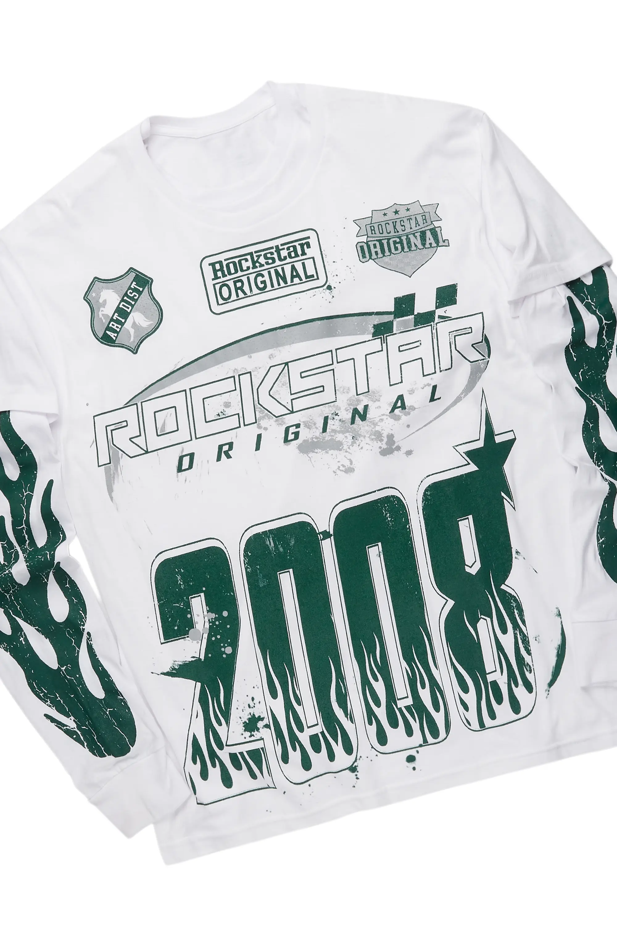 Amos White/Green Double Layer T-Shirt/Stacked Baggy Pant Set - Image 7
