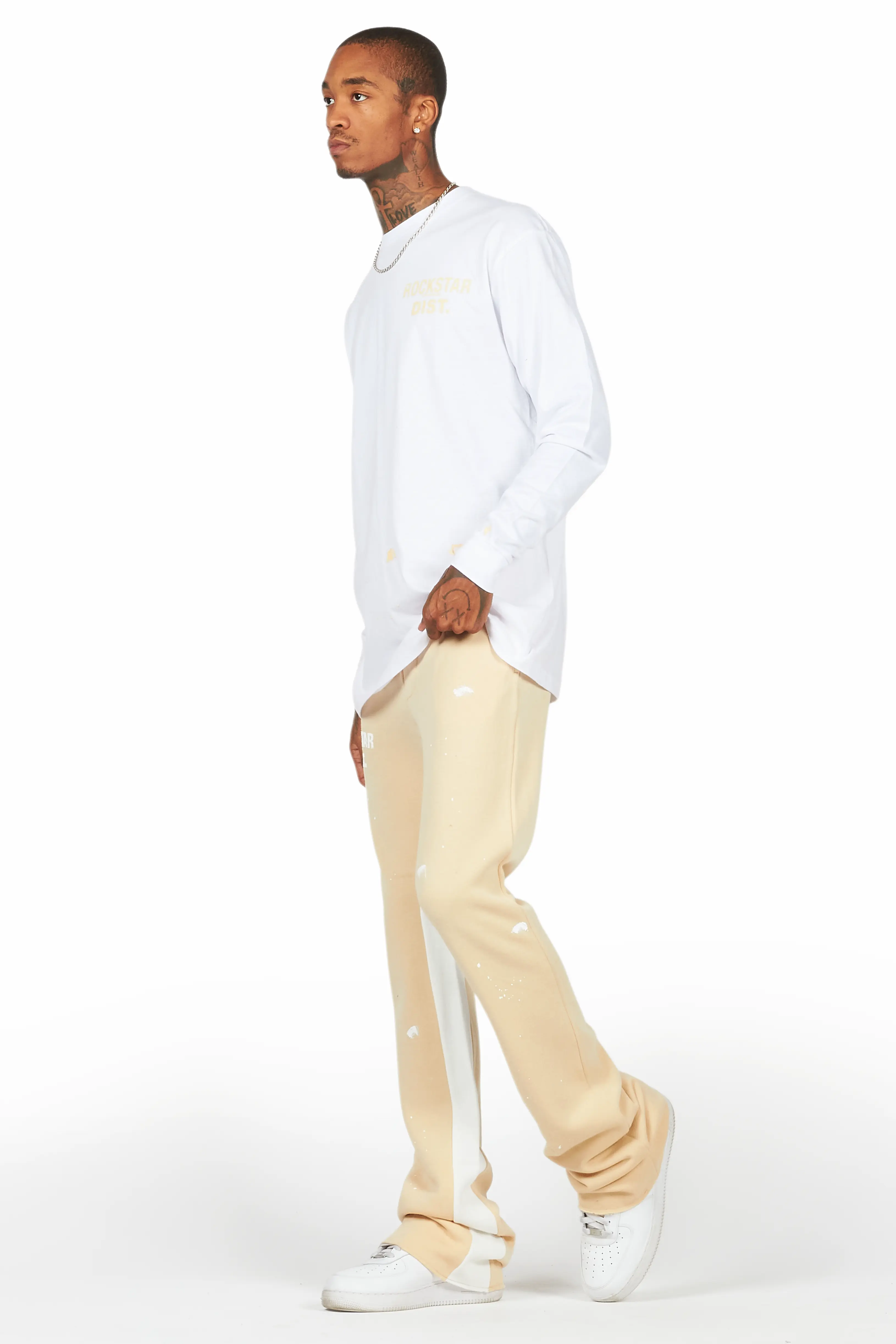 Raffer White/Beige Long Sleeve T-Shirt/Baggy Pant Set - Image 5
