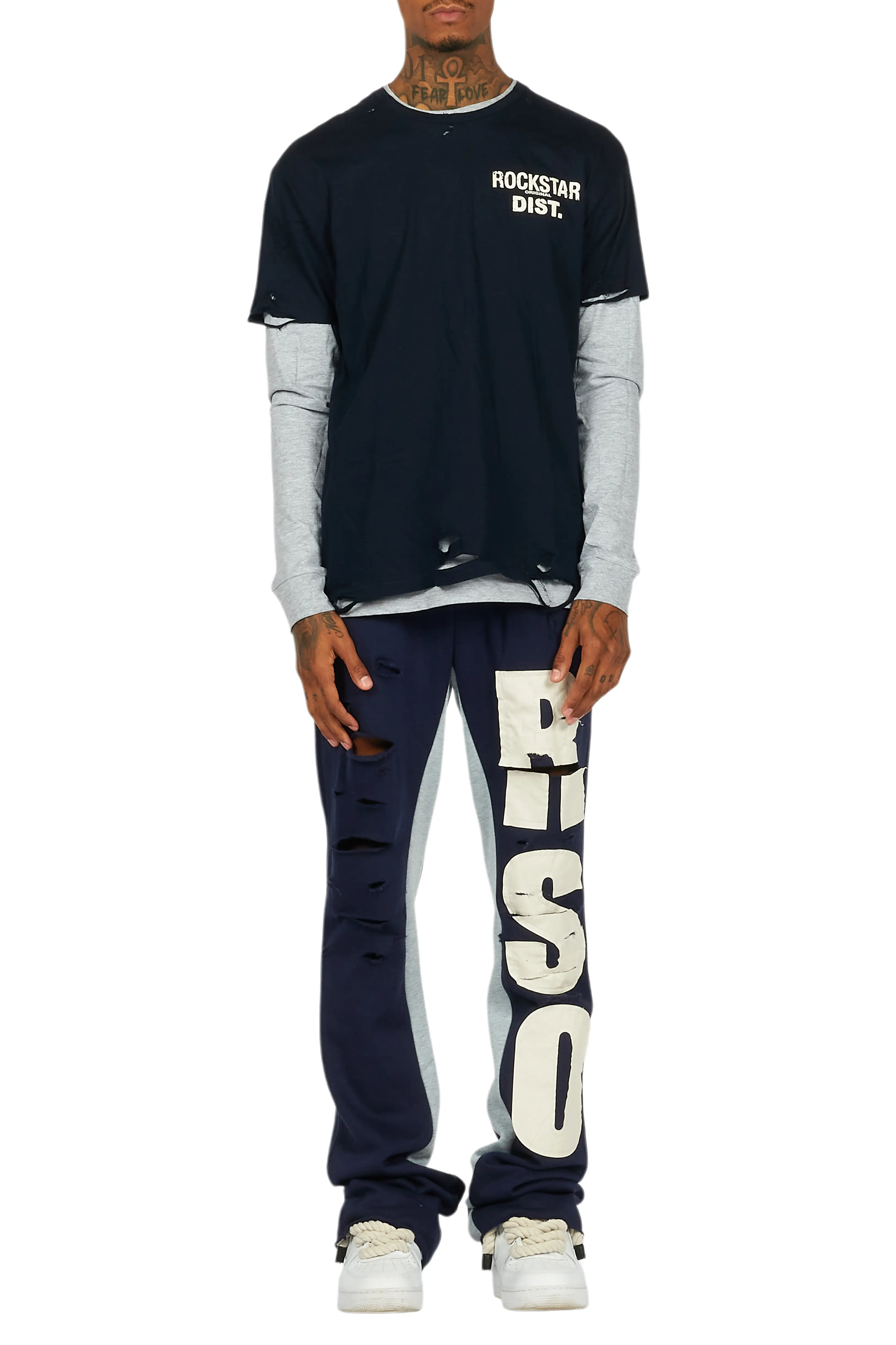 Berne Navy/Grey Double Layer T-Shirt/Baggy Pant Set - Image 11