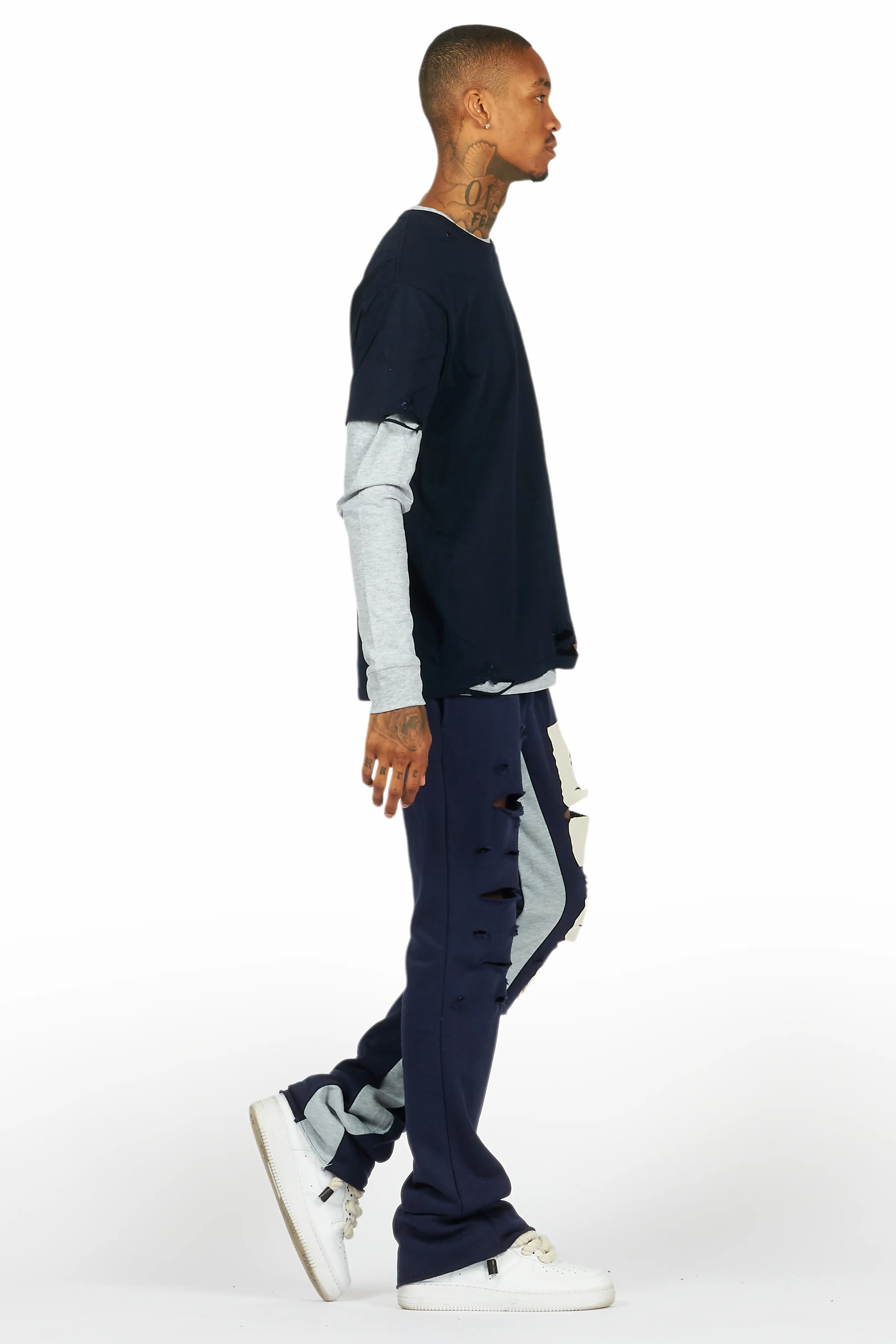 Berne Navy/Grey Double Layer T-Shirt/Baggy Pant Set - Image 3
