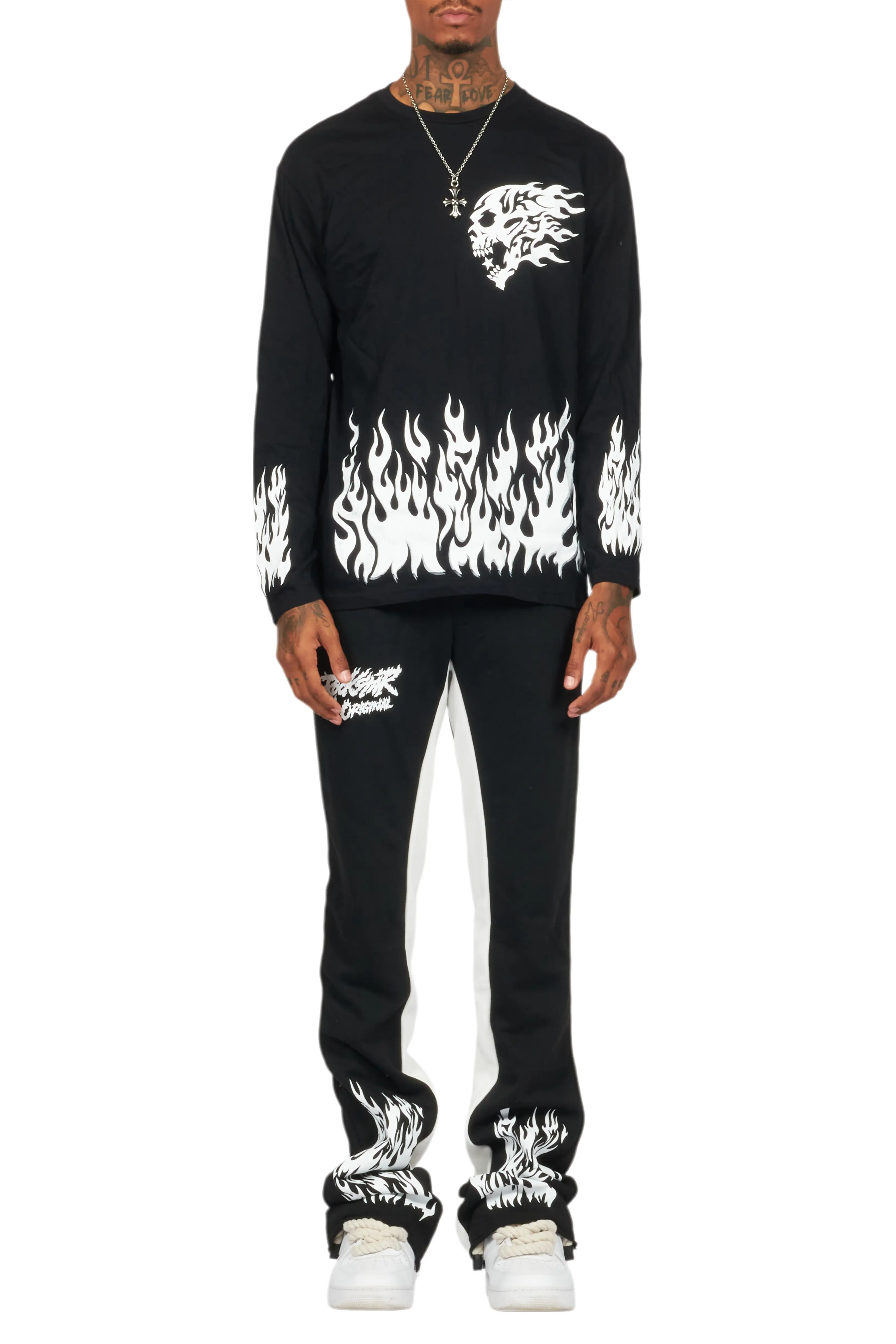 Bubble Black/White Long Sleeve T-Shirt/Baggy Pant Set - Image 10