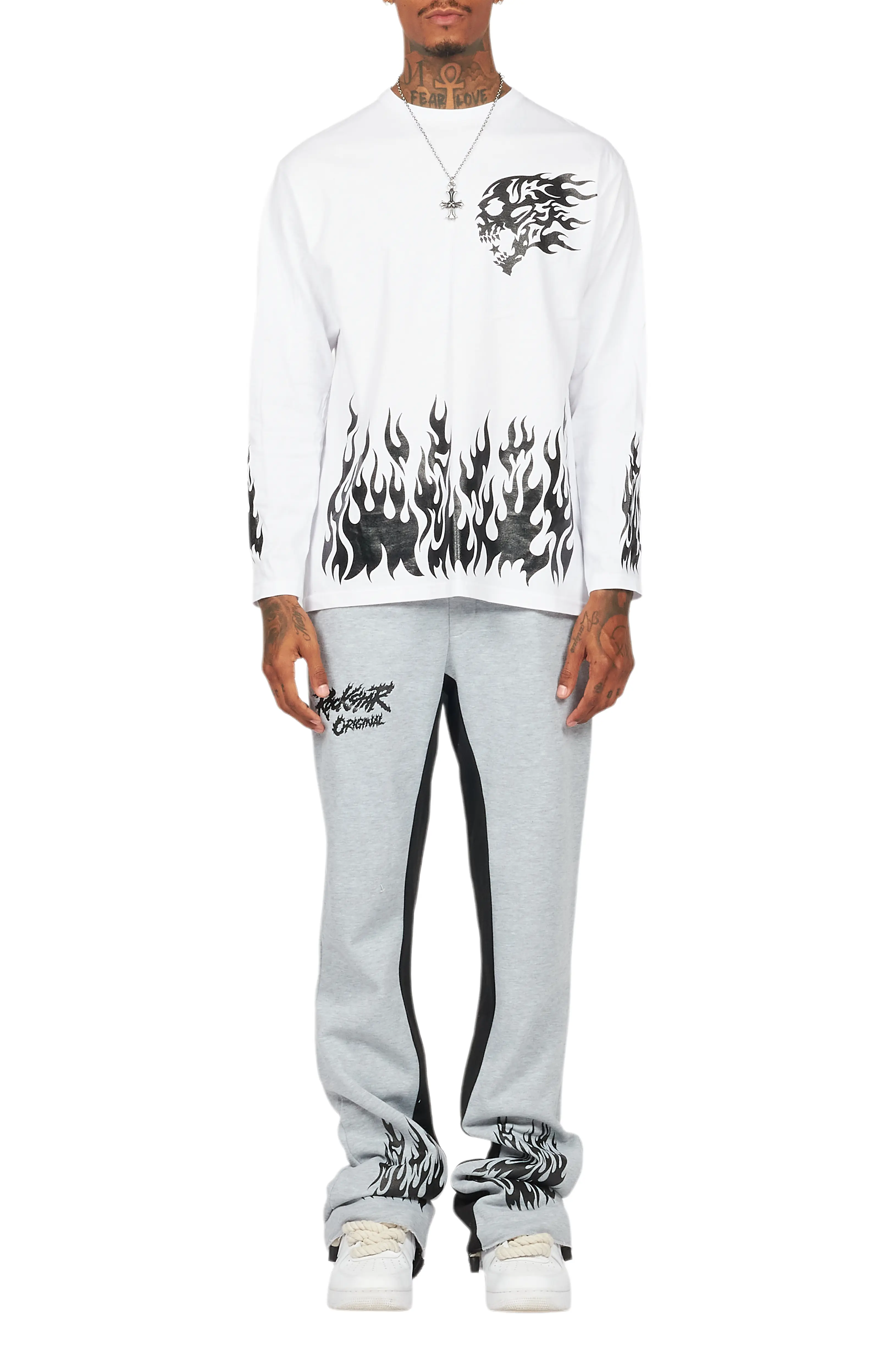 Bubble White/Grey Long Sleeve T-Shirt/Baggy Pant Set - Image 10