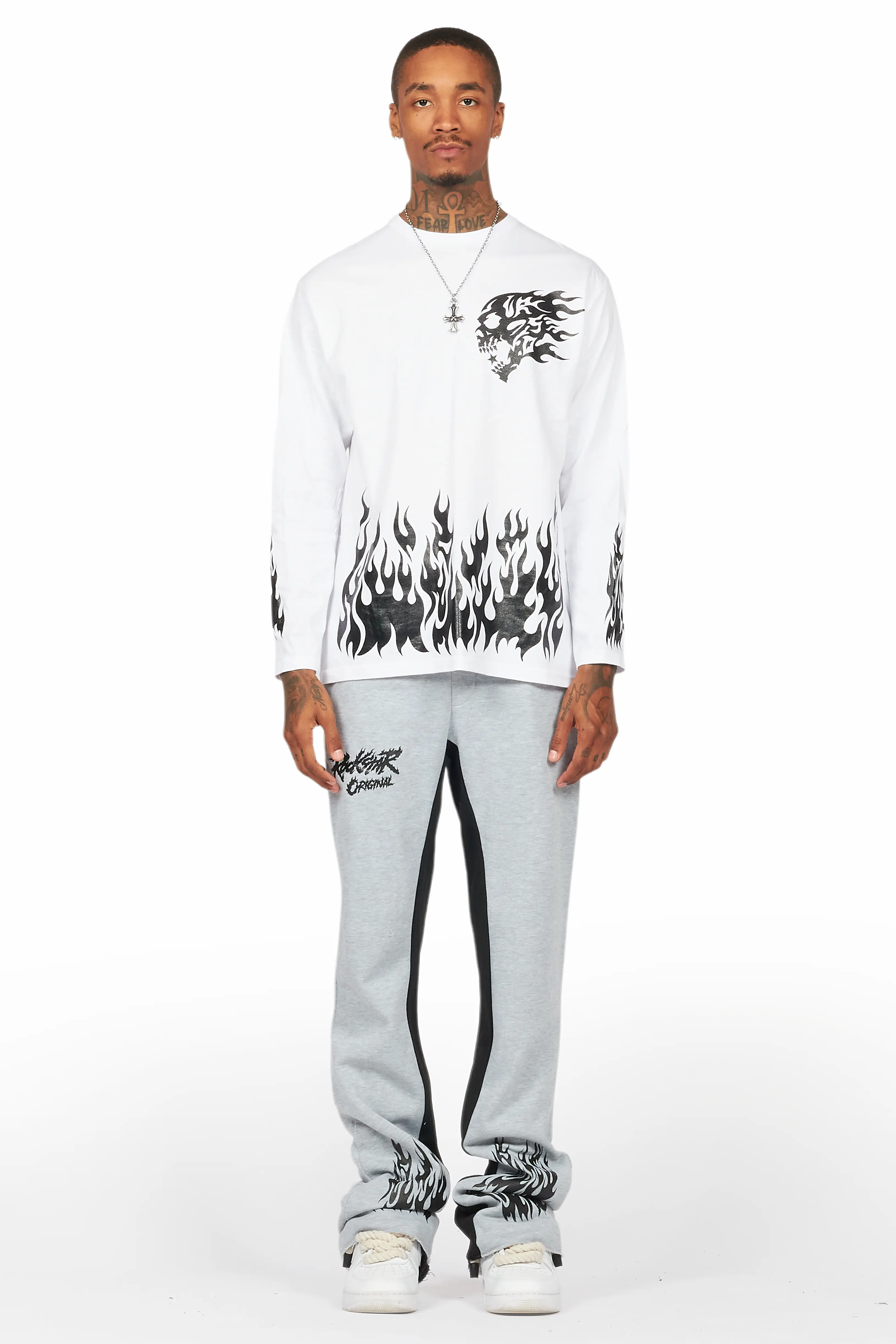 Bubble White/Grey Long Sleeve T-Shirt/Baggy Pant Set - Image 2
