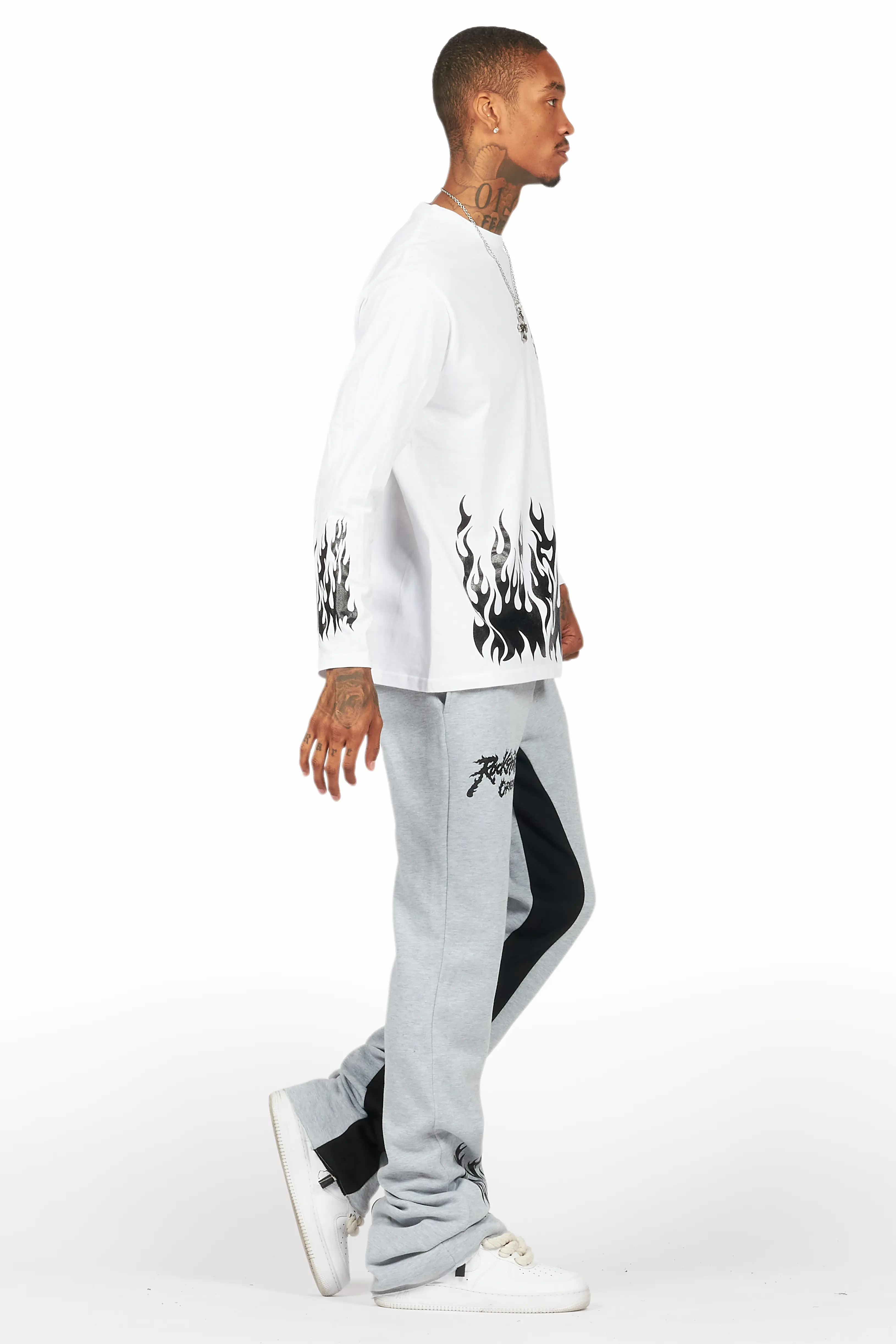 Bubble White/Grey Long Sleeve T-Shirt/Baggy Pant Set - Image 3