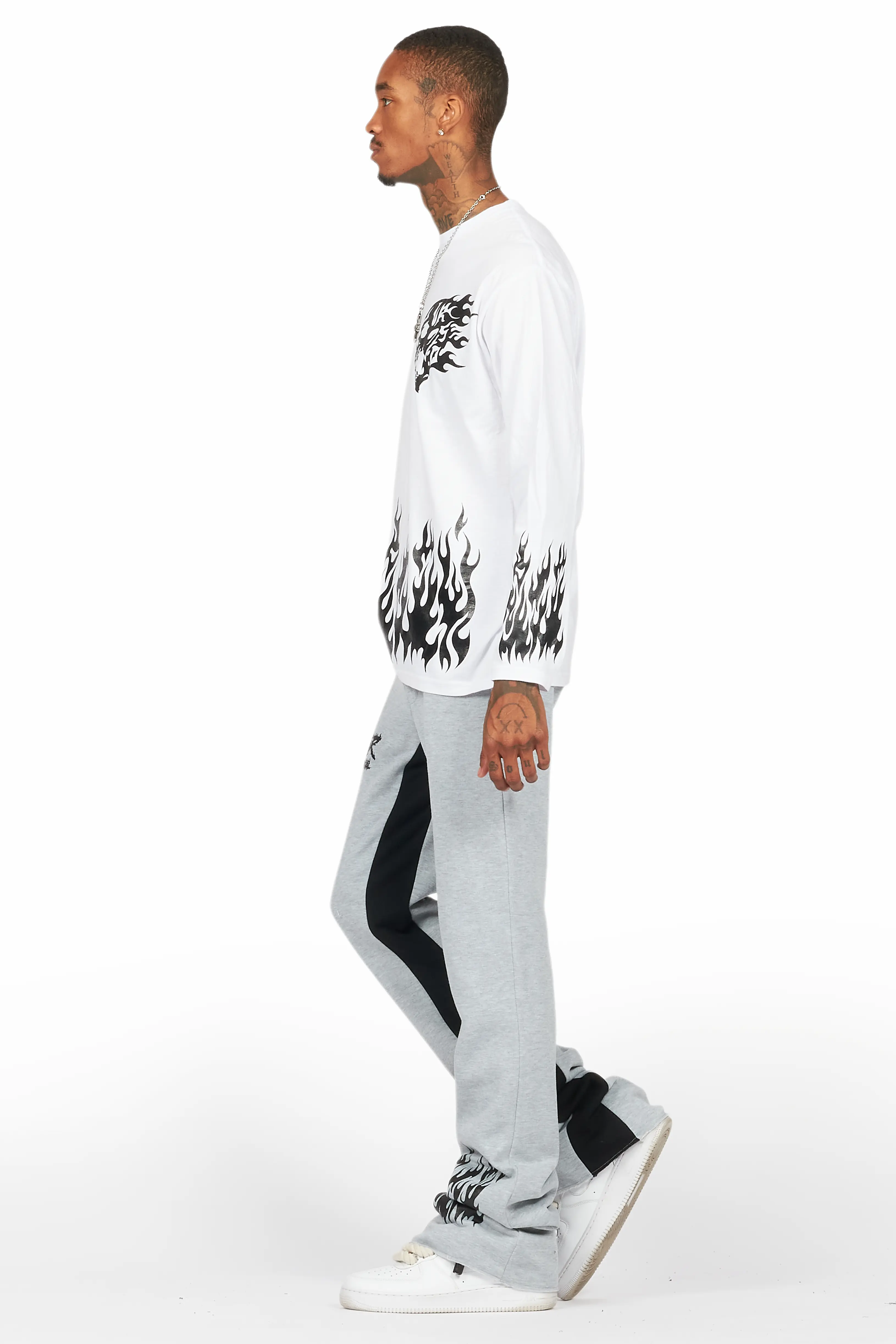 Bubble White/Grey Long Sleeve T-Shirt/Baggy Pant Set - Image 5