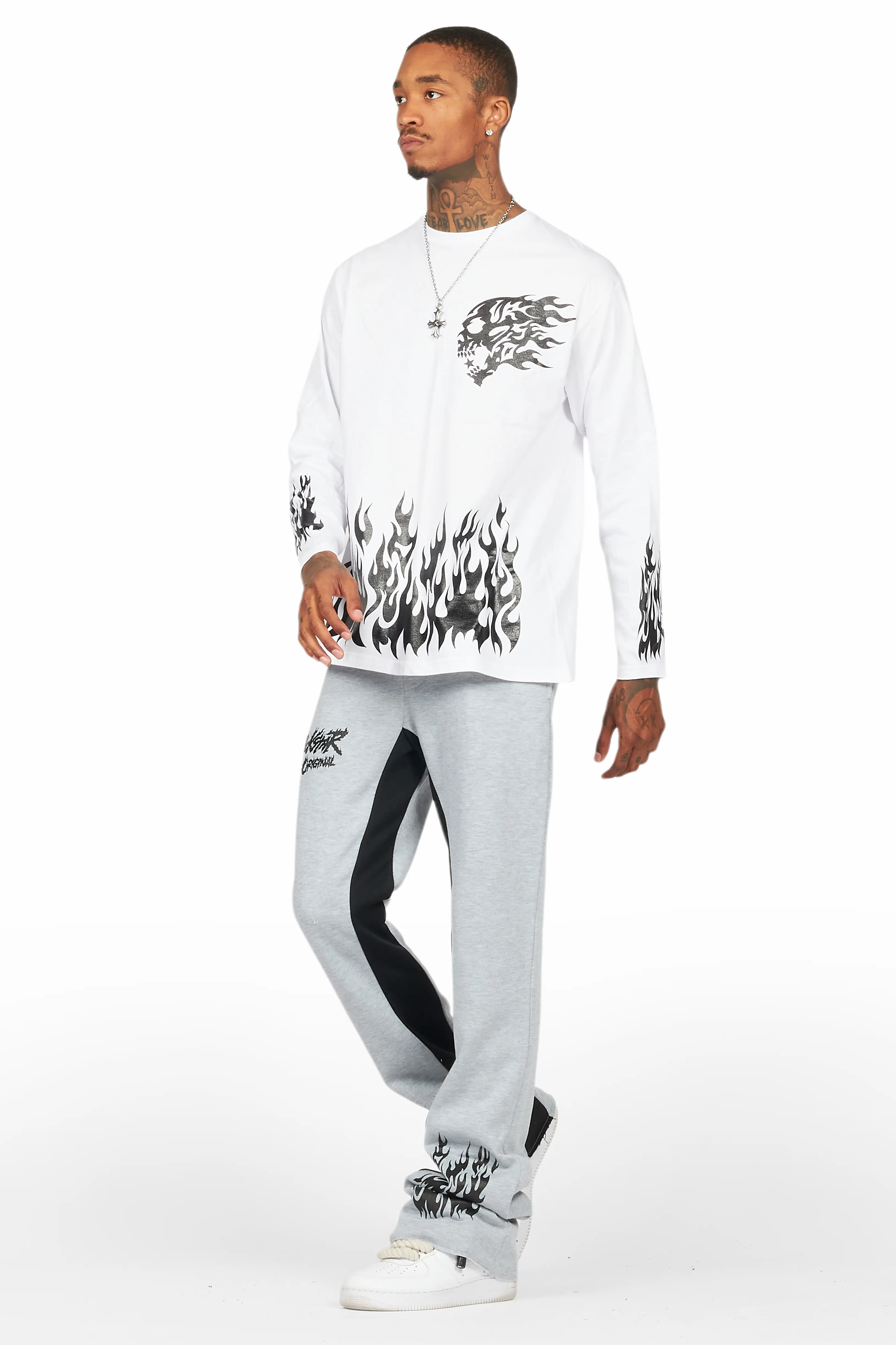 Bubble White/Grey Long Sleeve T-Shirt/Baggy Pant Set - Image 7
