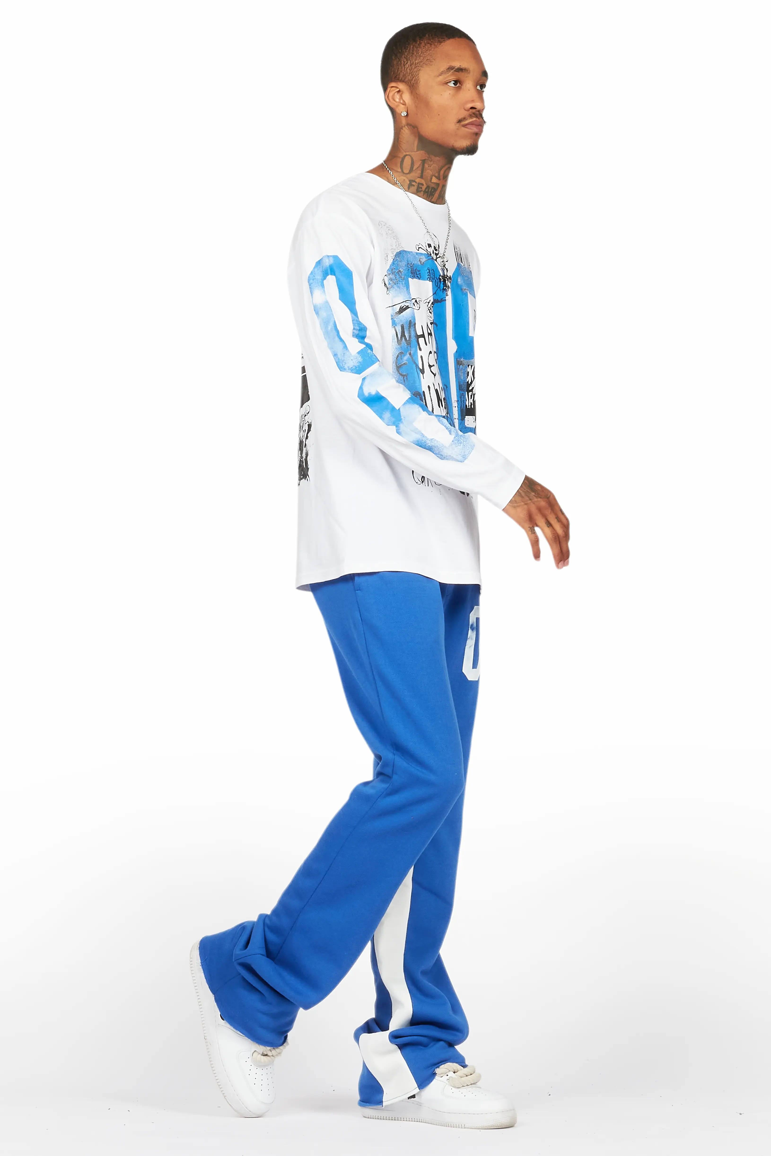 Grill White/Royal Long Sleeve T-Shirt/Baggy Pant Set - Image 6