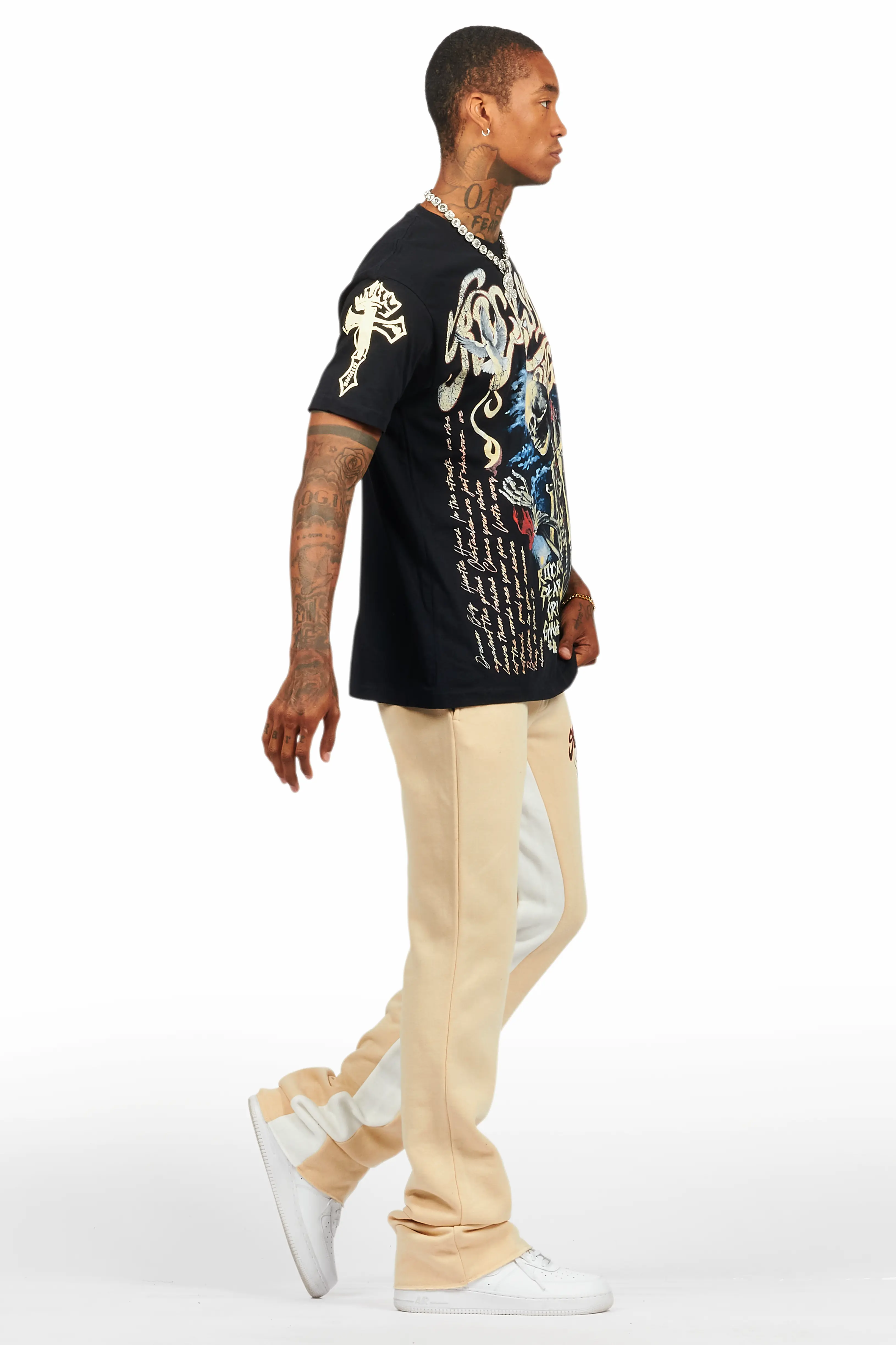 Danby Black/Beige T-Shirt/Baggy Pant Set - Image 3