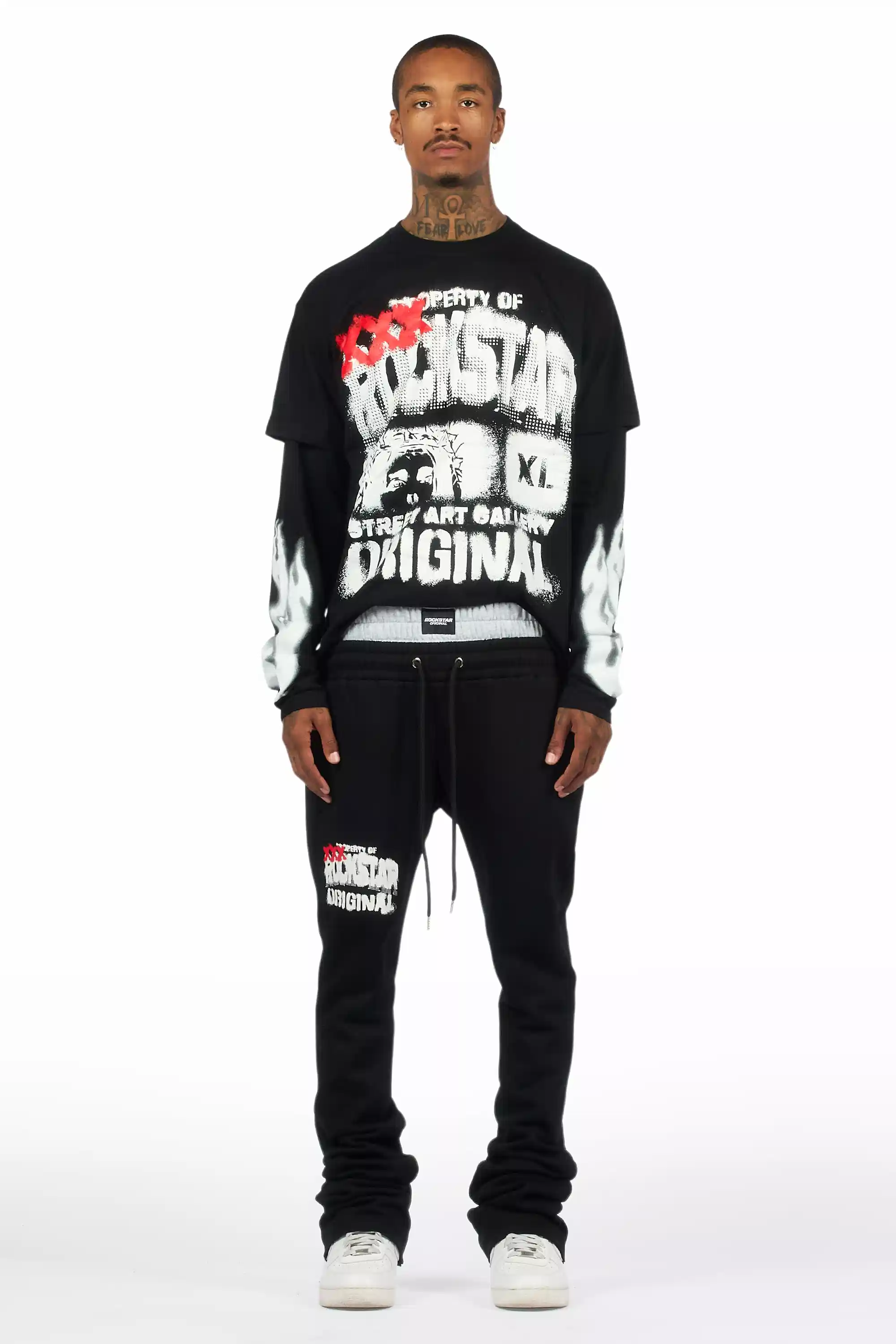 Mool Black Double Layer T-Shirt/Baggy Pant Set - Image 2